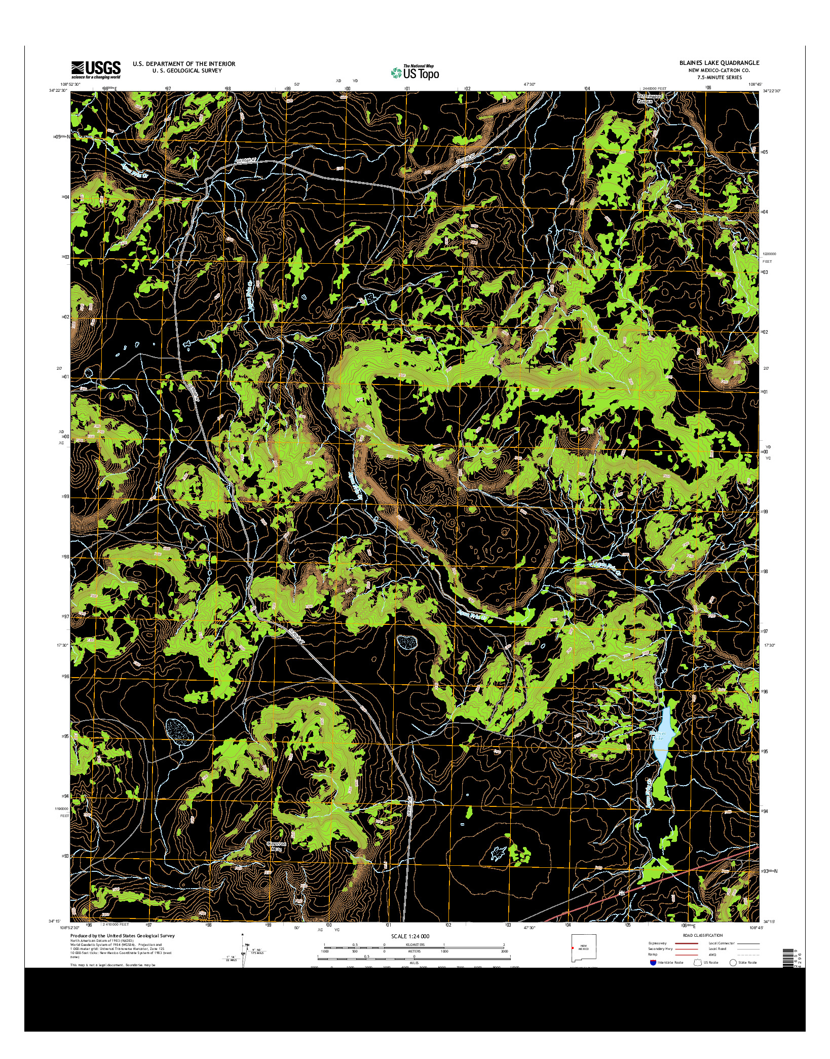USGS US TOPO 7.5-MINUTE MAP FOR BLAINES LAKE, NM 2013