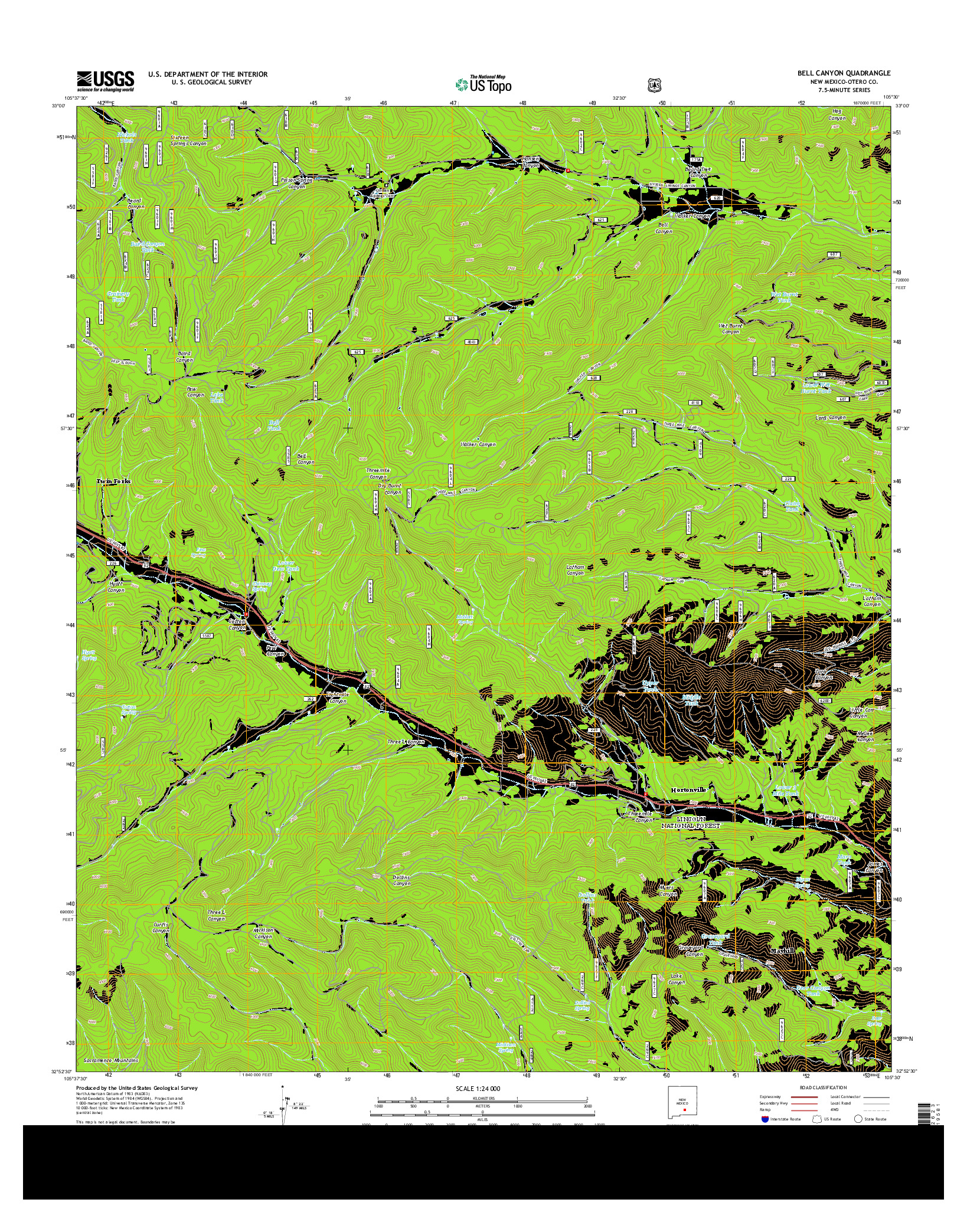 USGS US TOPO 7.5-MINUTE MAP FOR BELL CANYON, NM 2013