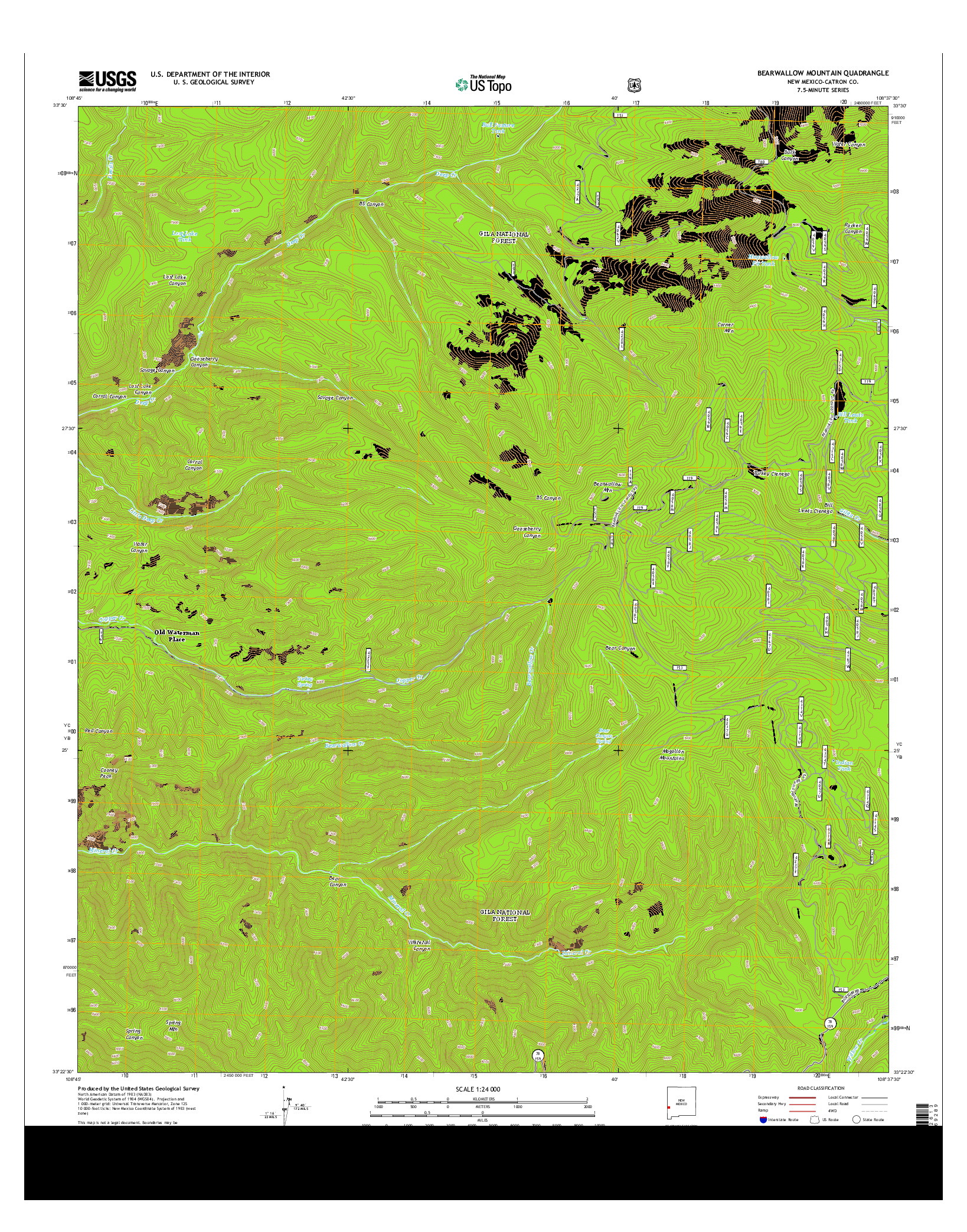 USGS US TOPO 7.5-MINUTE MAP FOR BEARWALLOW MOUNTAIN, NM 2013