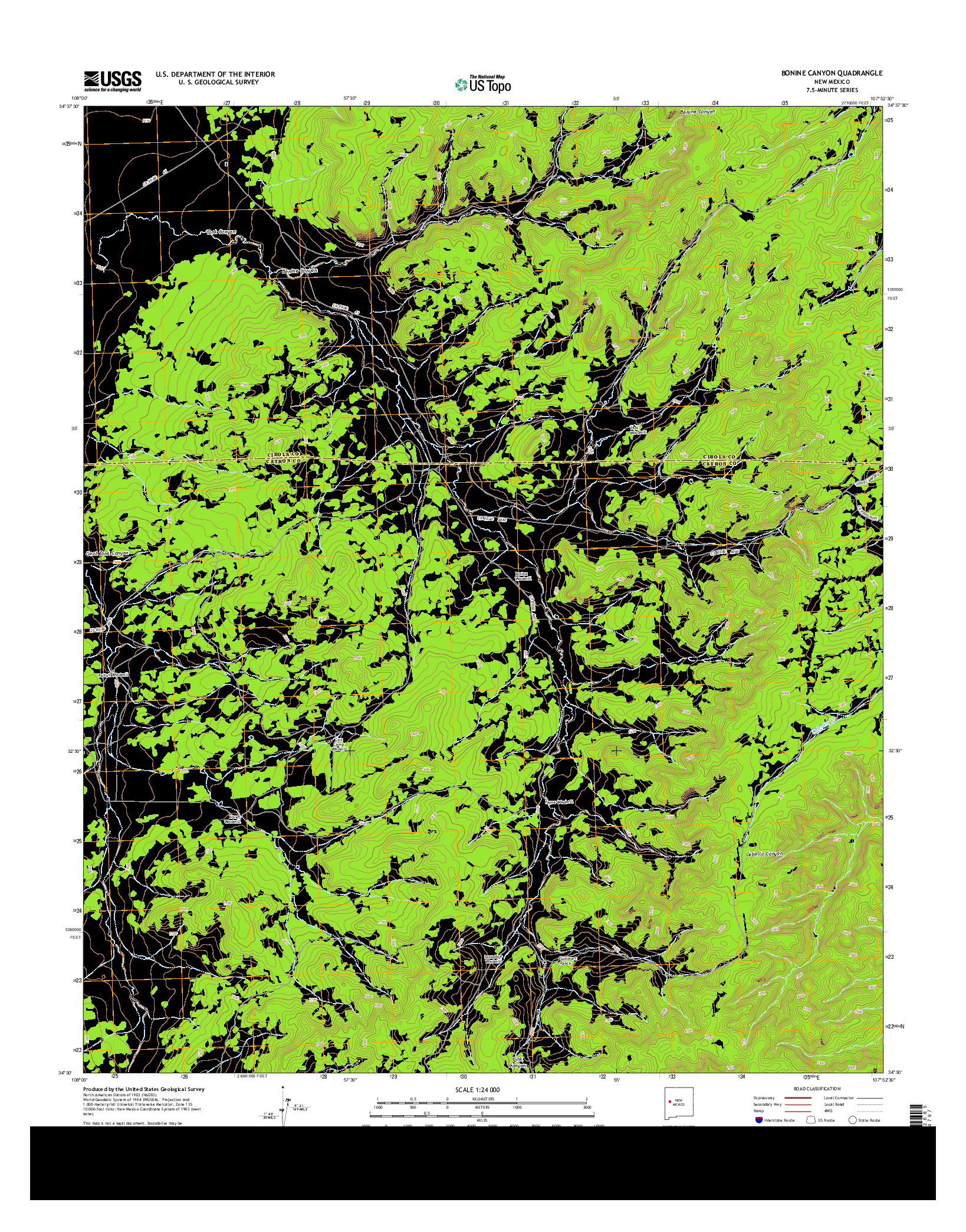 USGS US TOPO 7.5-MINUTE MAP FOR BONINE CANYON, NM 2013