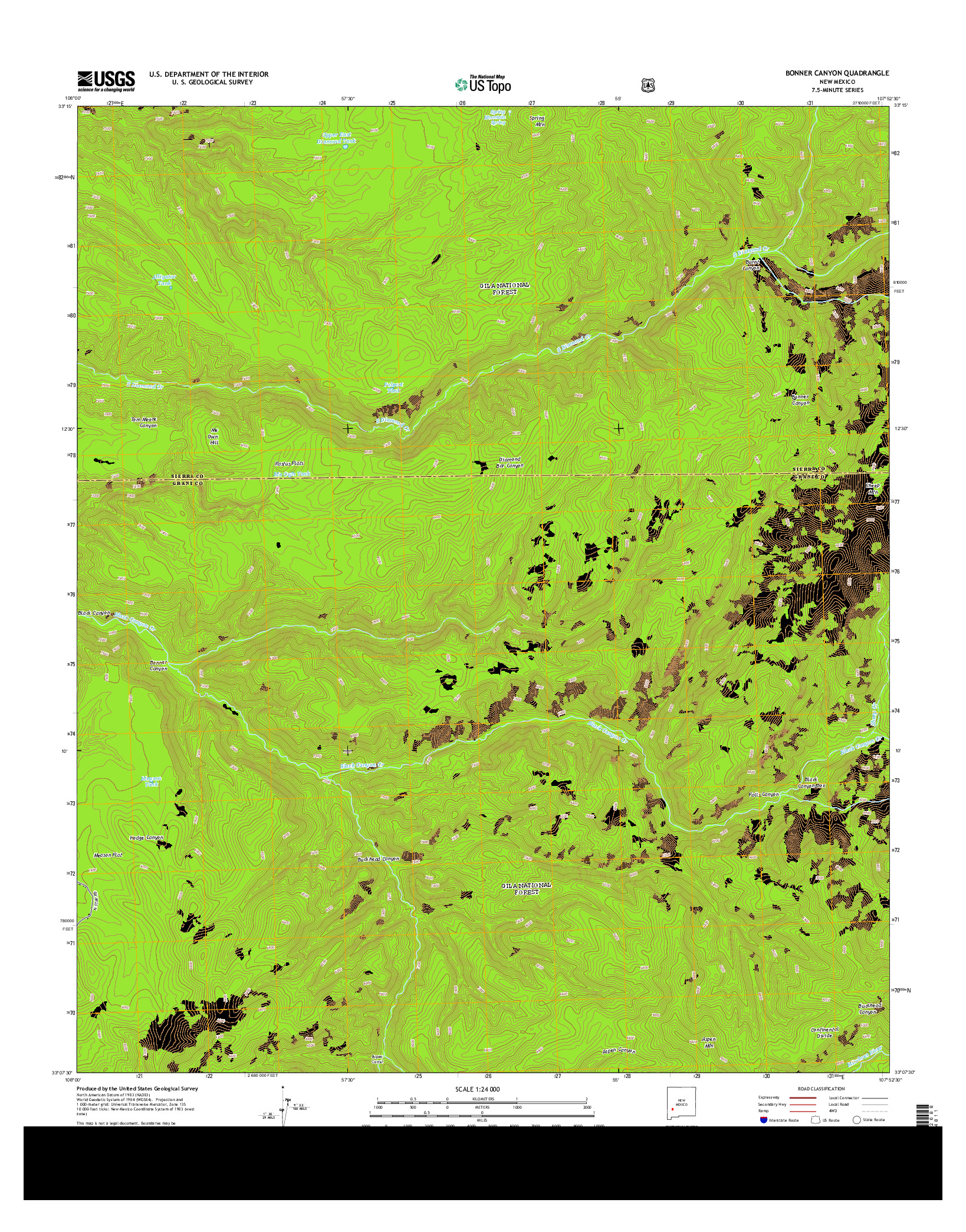 USGS US TOPO 7.5-MINUTE MAP FOR BONNER CANYON, NM 2013