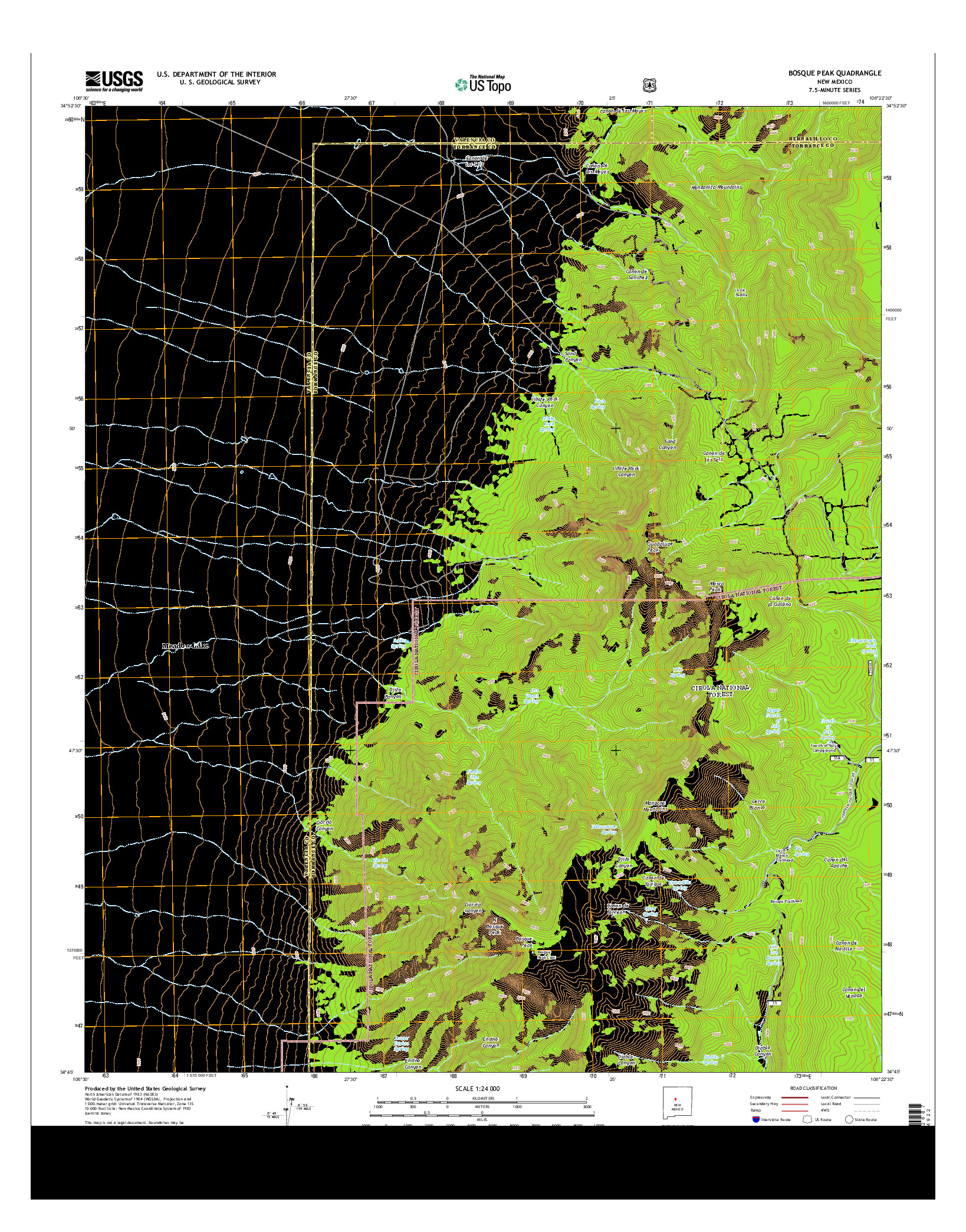 USGS US TOPO 7.5-MINUTE MAP FOR BOSQUE PEAK, NM 2013