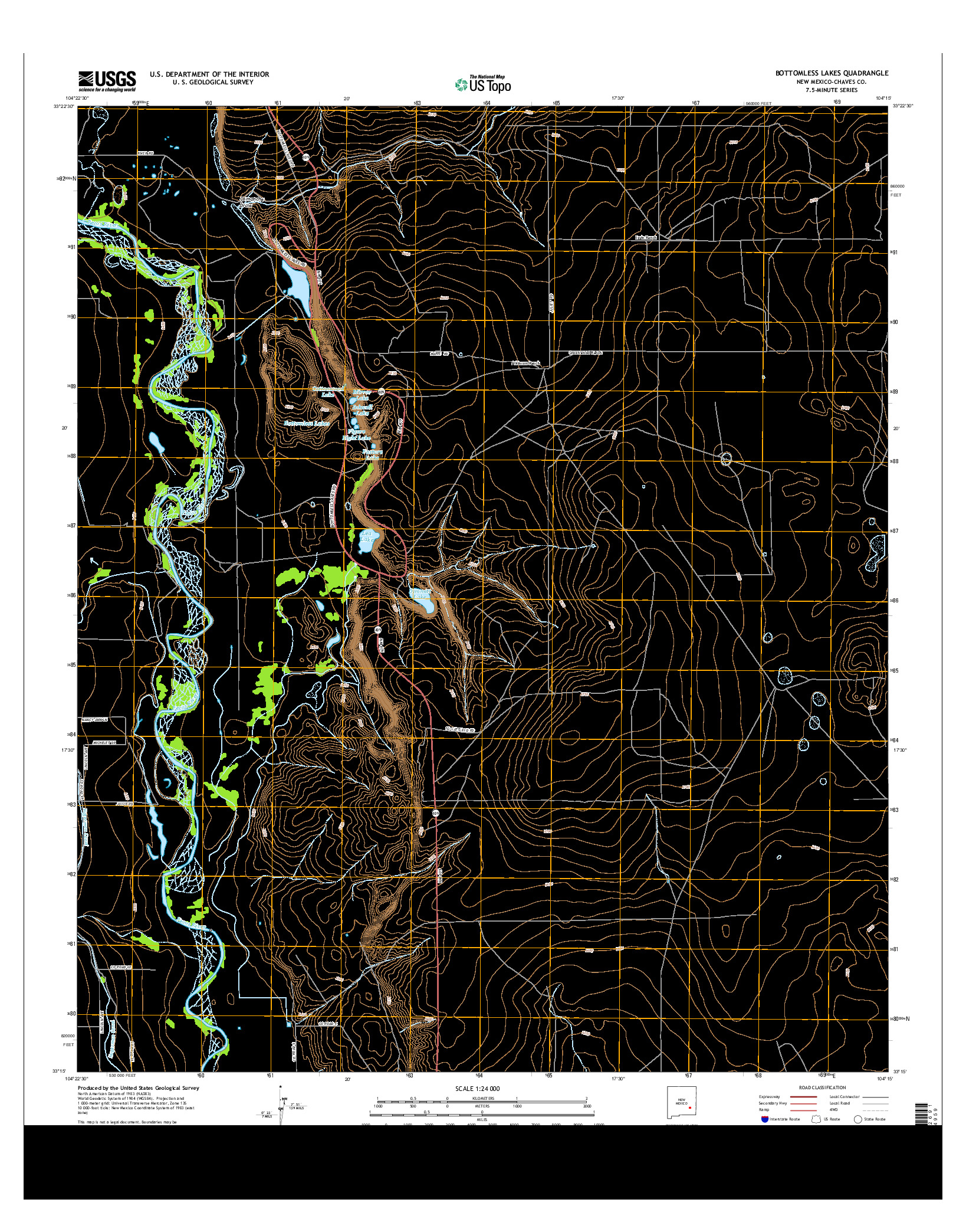 USGS US TOPO 7.5-MINUTE MAP FOR BOTTOMLESS LAKES, NM 2013