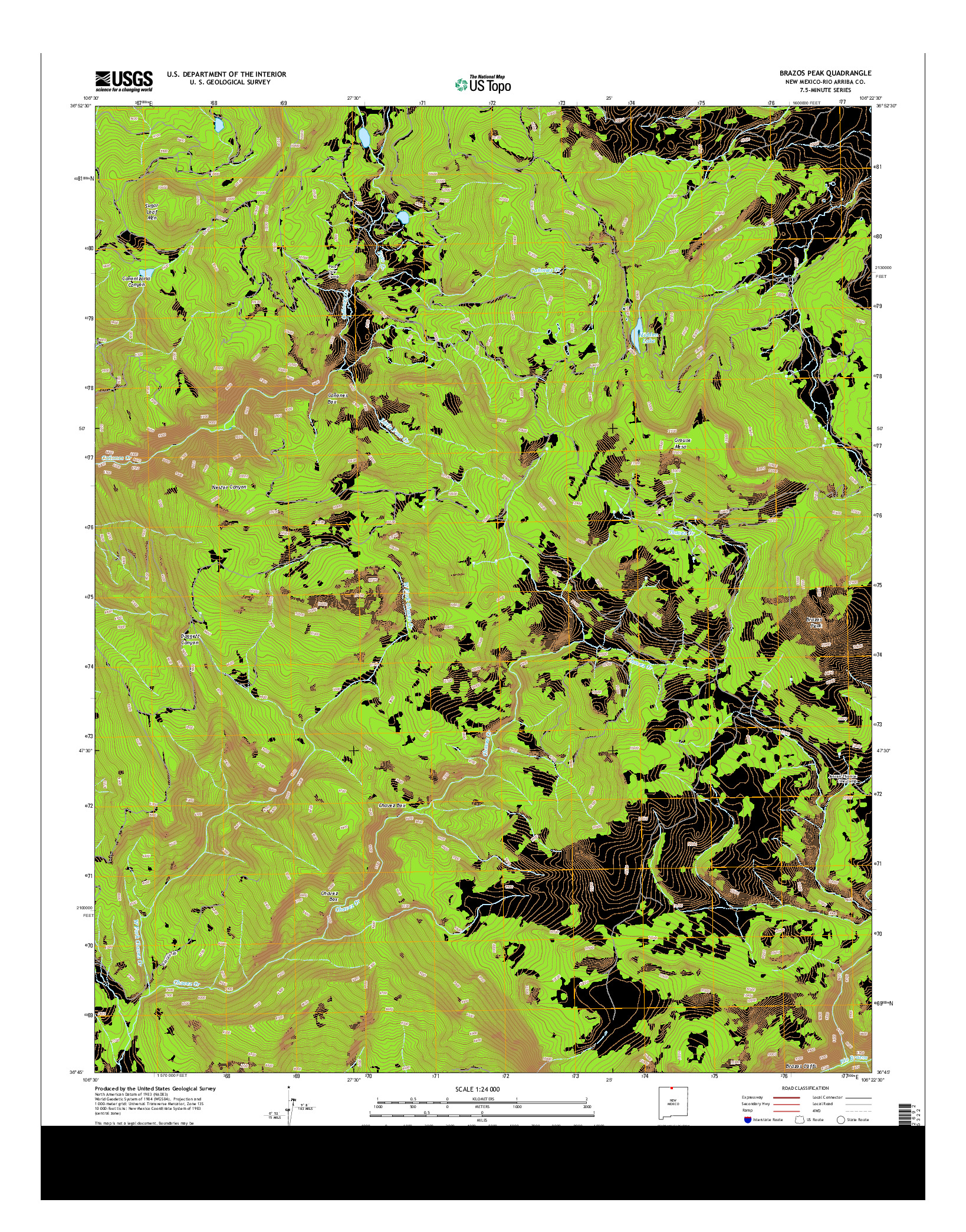 USGS US TOPO 7.5-MINUTE MAP FOR BRAZOS PEAK, NM 2013