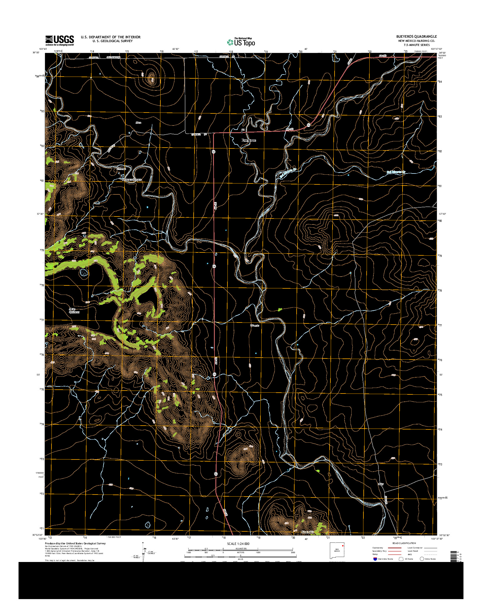 USGS US TOPO 7.5-MINUTE MAP FOR BUEYEROS, NM 2013