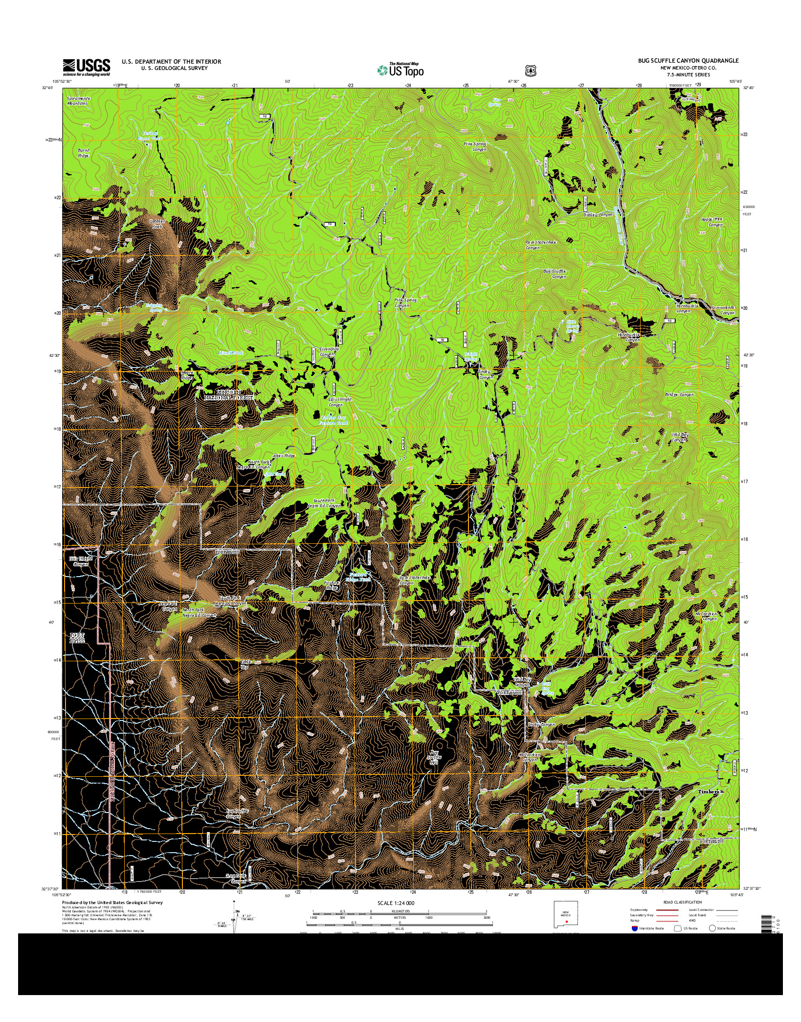 USGS US TOPO 7.5-MINUTE MAP FOR BUG SCUFFLE CANYON, NM 2013