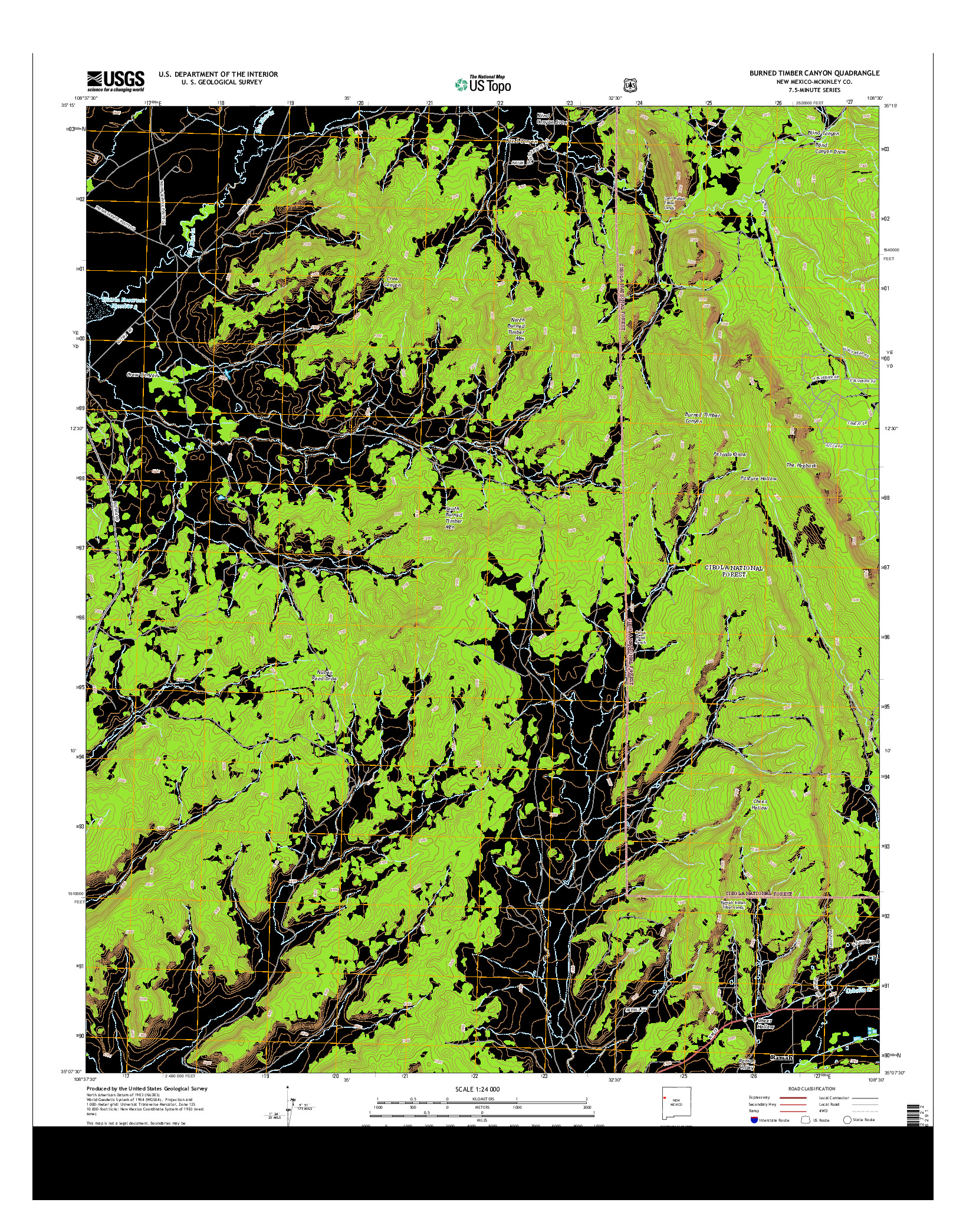 USGS US TOPO 7.5-MINUTE MAP FOR BURNED TIMBER CANYON, NM 2013