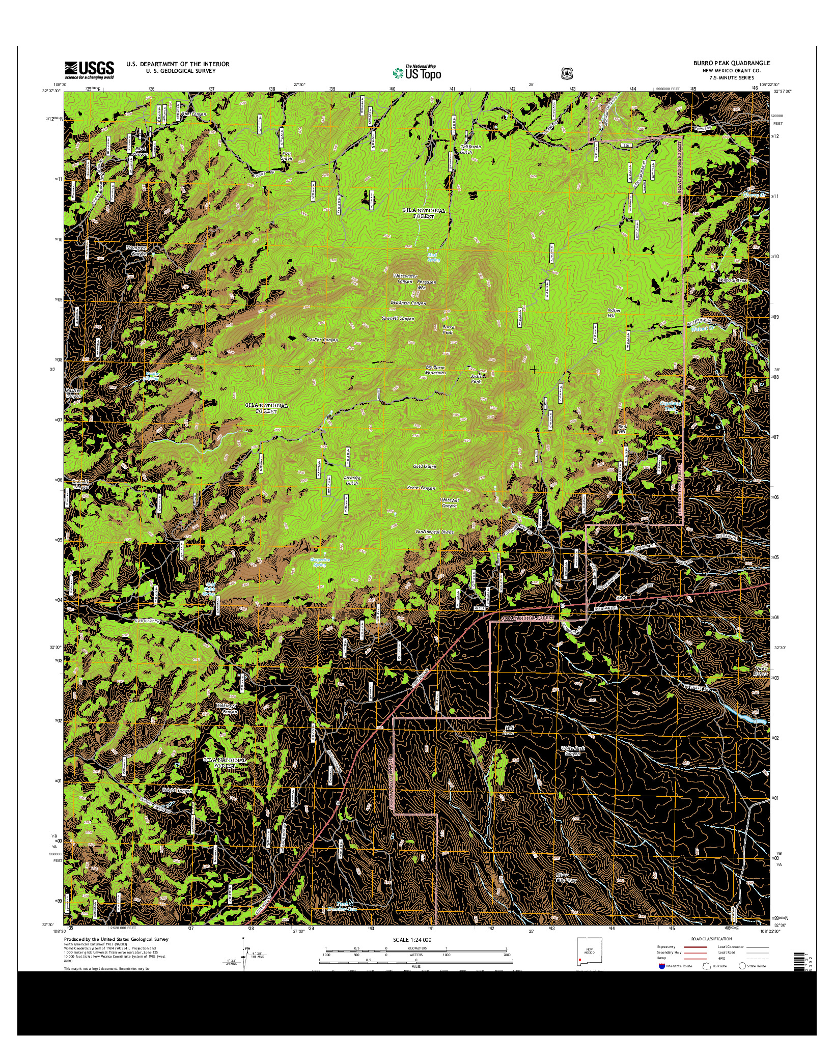 USGS US TOPO 7.5-MINUTE MAP FOR BURRO PEAK, NM 2013