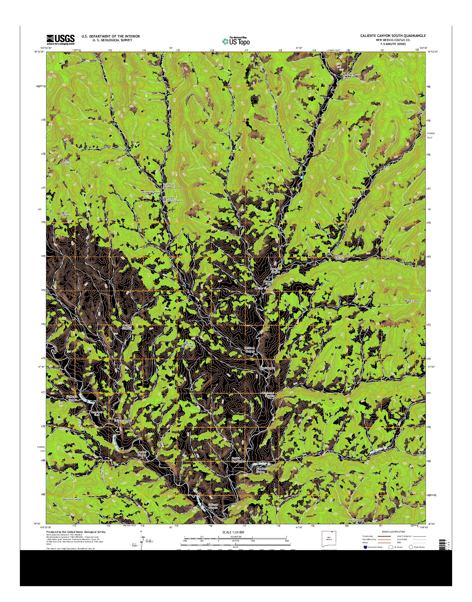 USGS US TOPO 7.5-MINUTE MAP FOR CALIENTE CANYON SOUTH, NM 2013