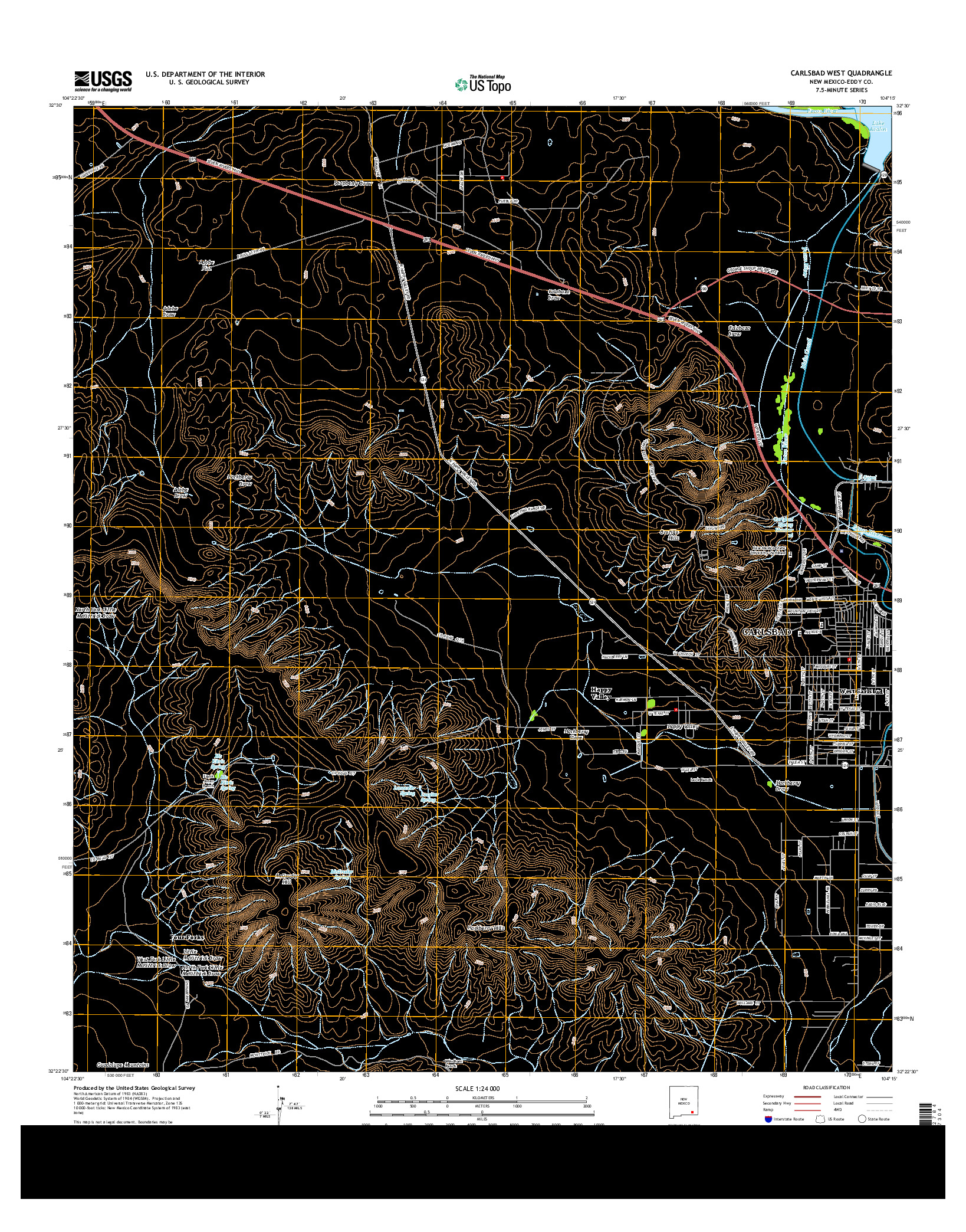 USGS US TOPO 7.5-MINUTE MAP FOR CARLSBAD WEST, NM 2013