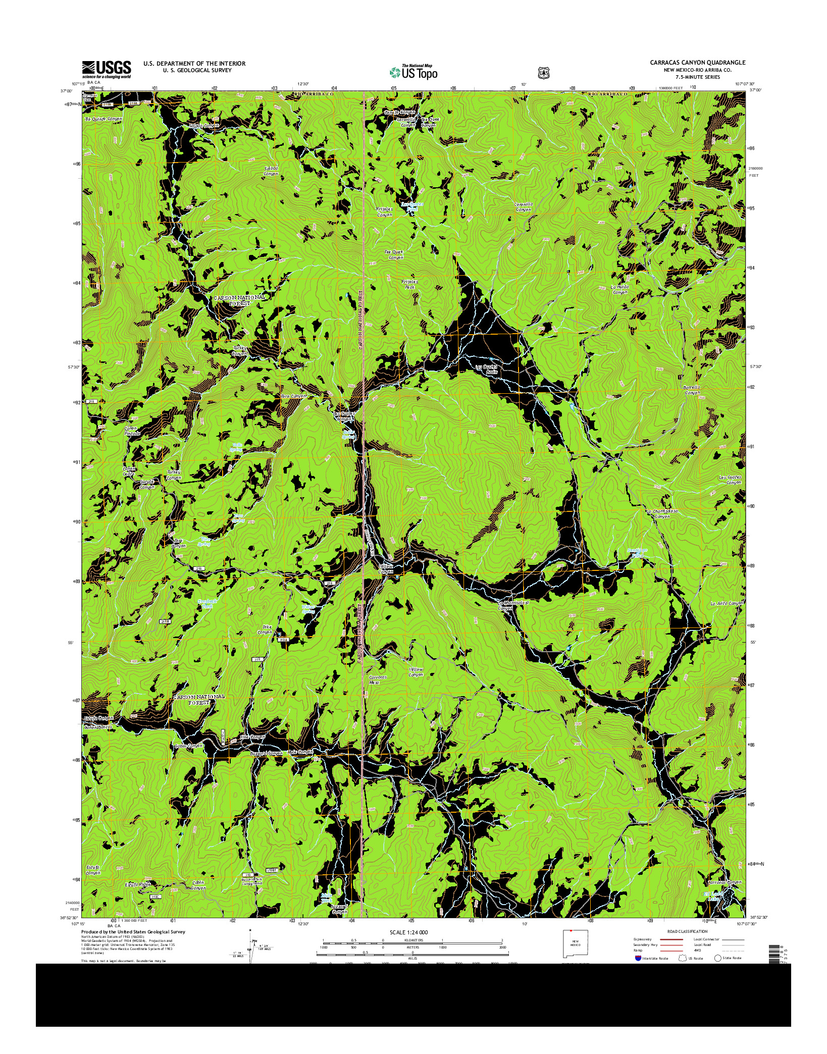 USGS US TOPO 7.5-MINUTE MAP FOR CARRACAS CANYON, NM 2013