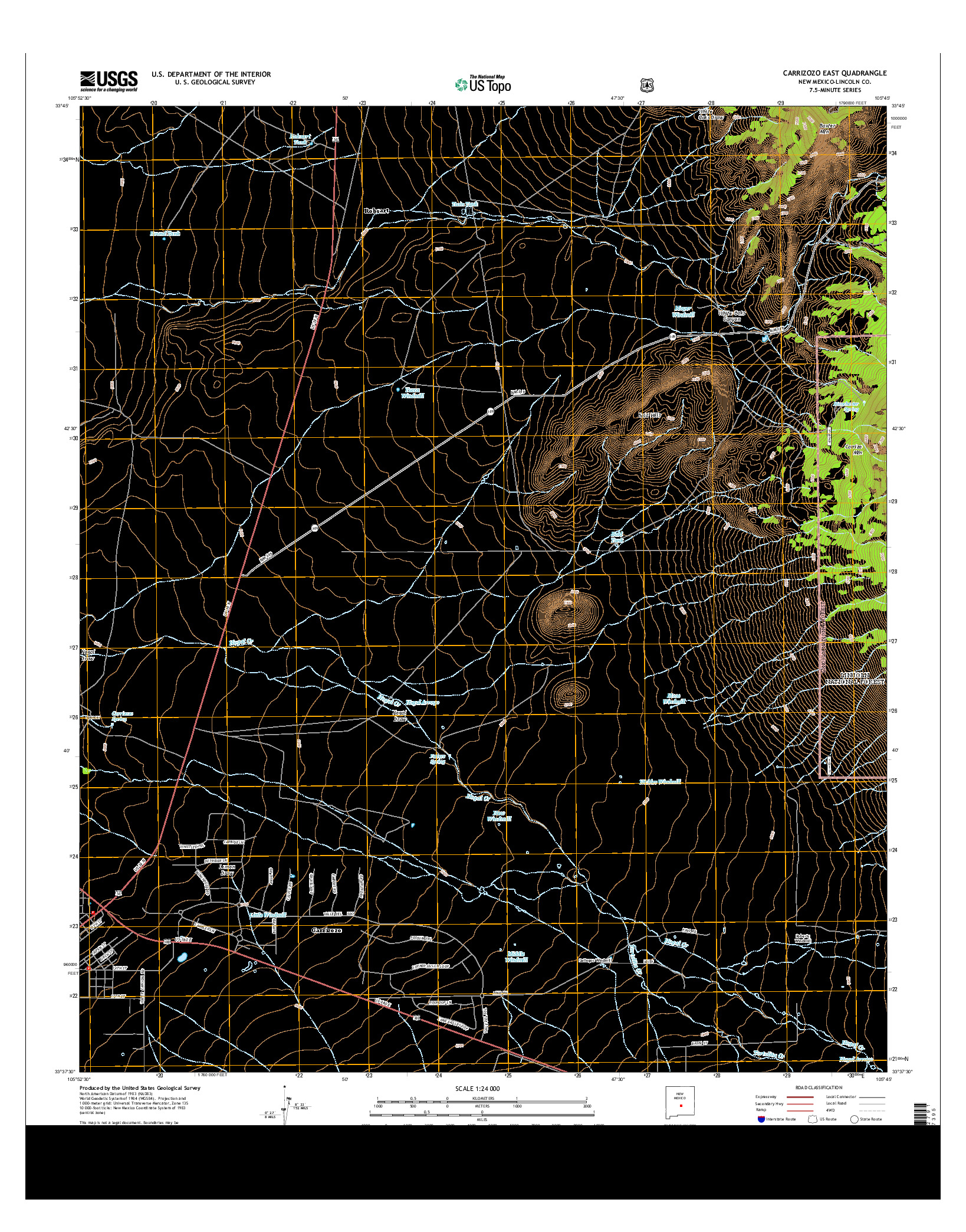 USGS US TOPO 7.5-MINUTE MAP FOR CARRIZOZO EAST, NM 2013