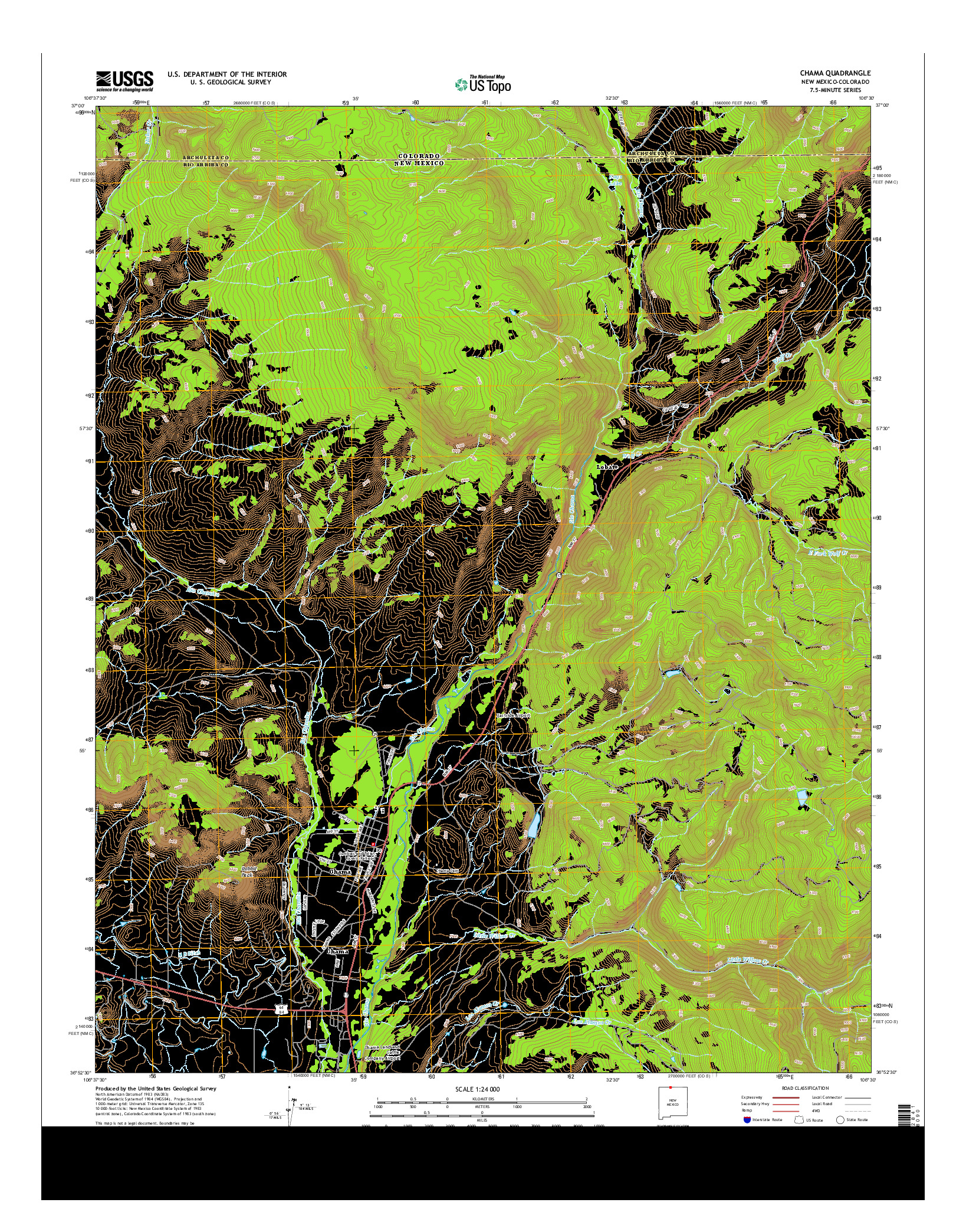 USGS US TOPO 7.5-MINUTE MAP FOR CHAMA, NM-CO 2013