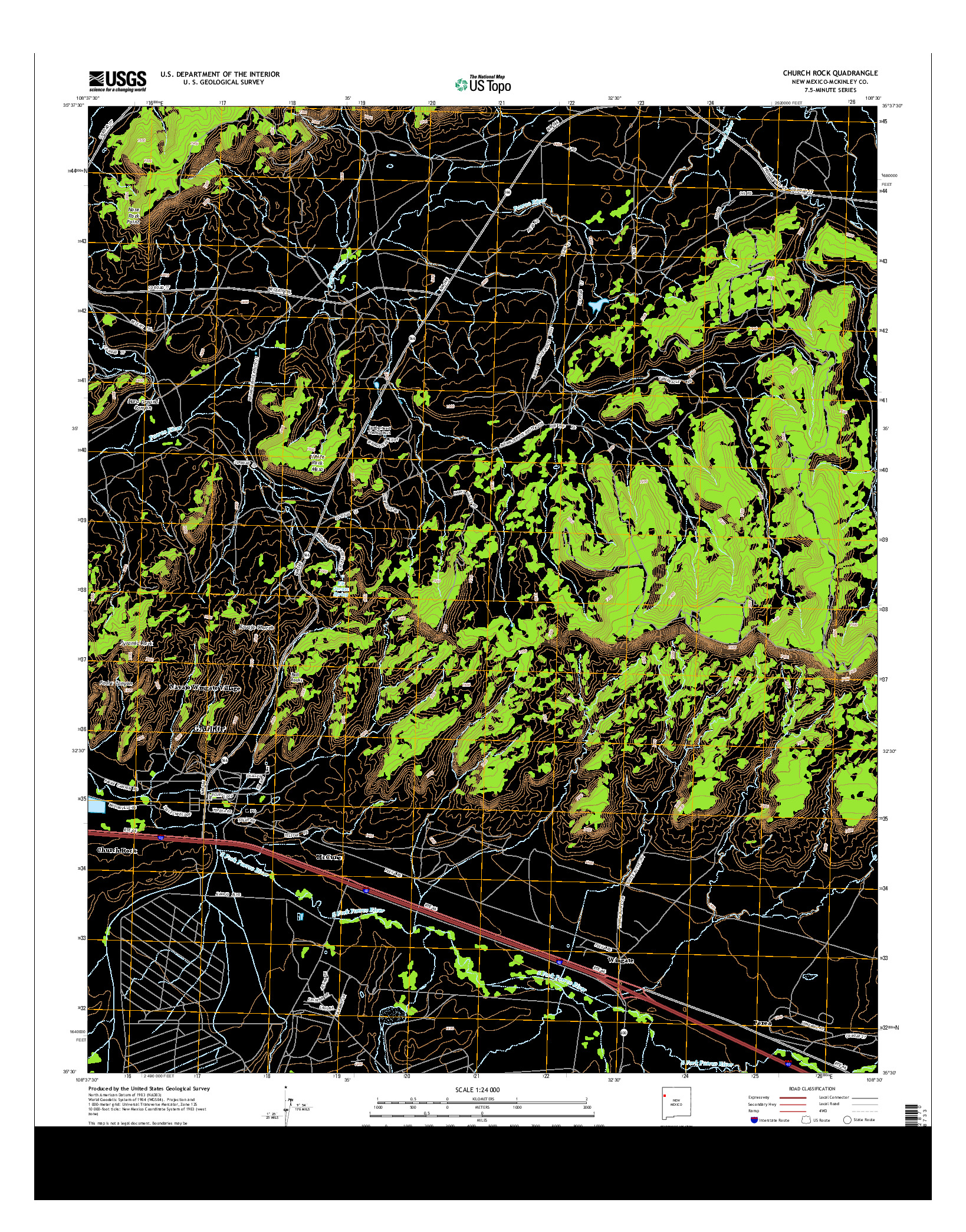 USGS US TOPO 7.5-MINUTE MAP FOR CHURCH ROCK, NM 2013