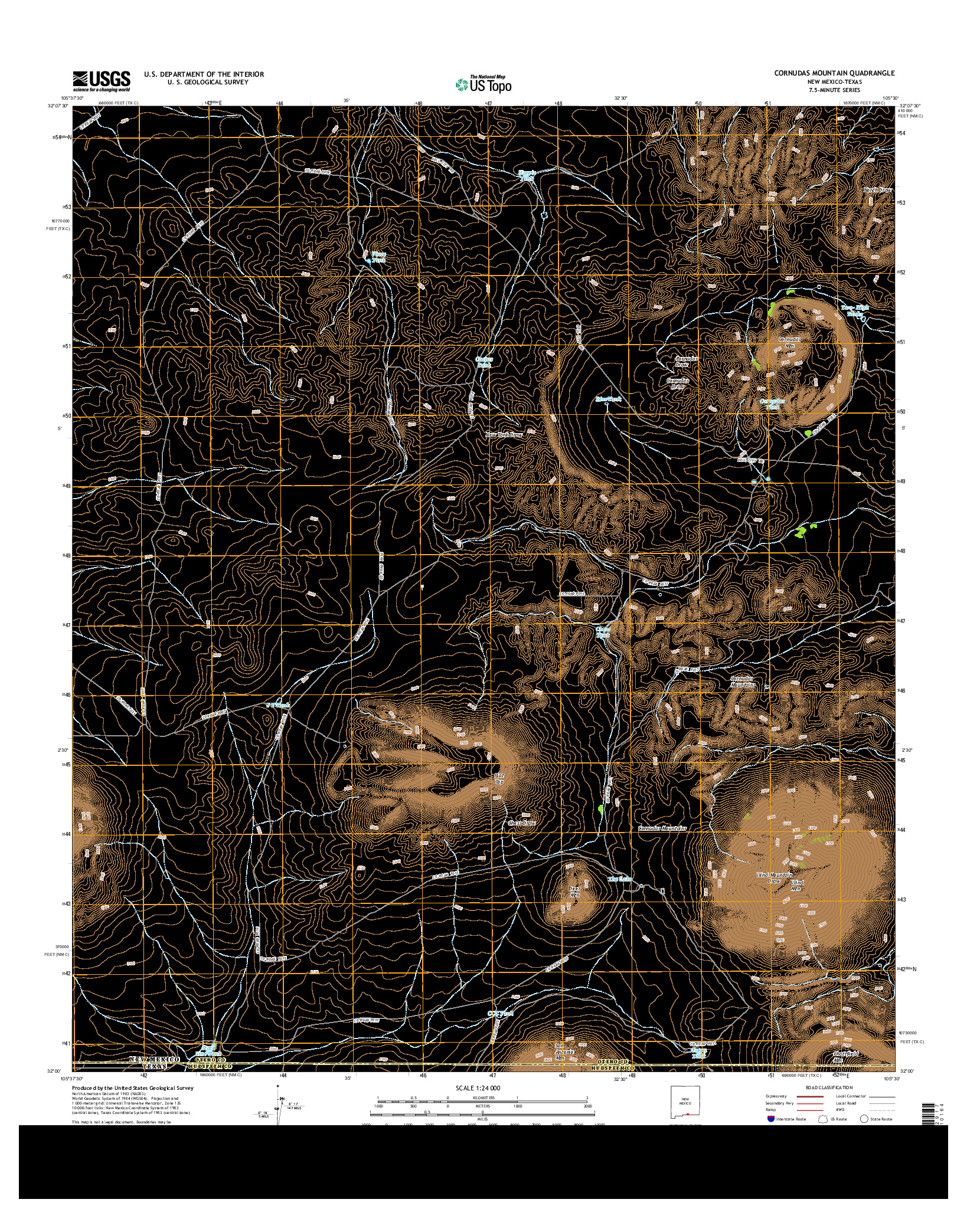 USGS US TOPO 7.5-MINUTE MAP FOR CORNUDAS MOUNTAIN, NM-TX 2013