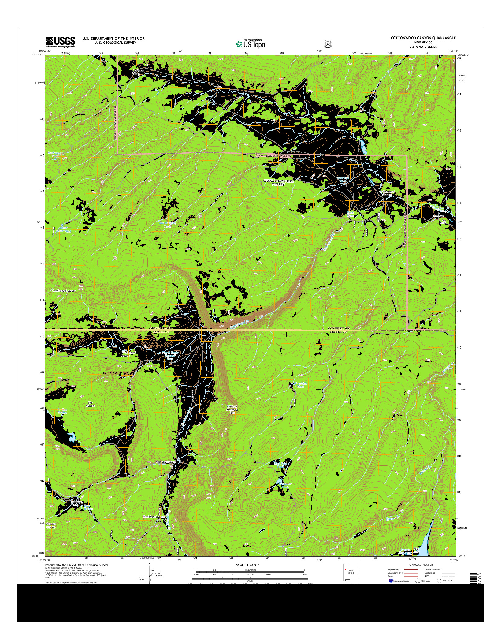 USGS US TOPO 7.5-MINUTE MAP FOR COTTONWOOD CANYON, NM 2013