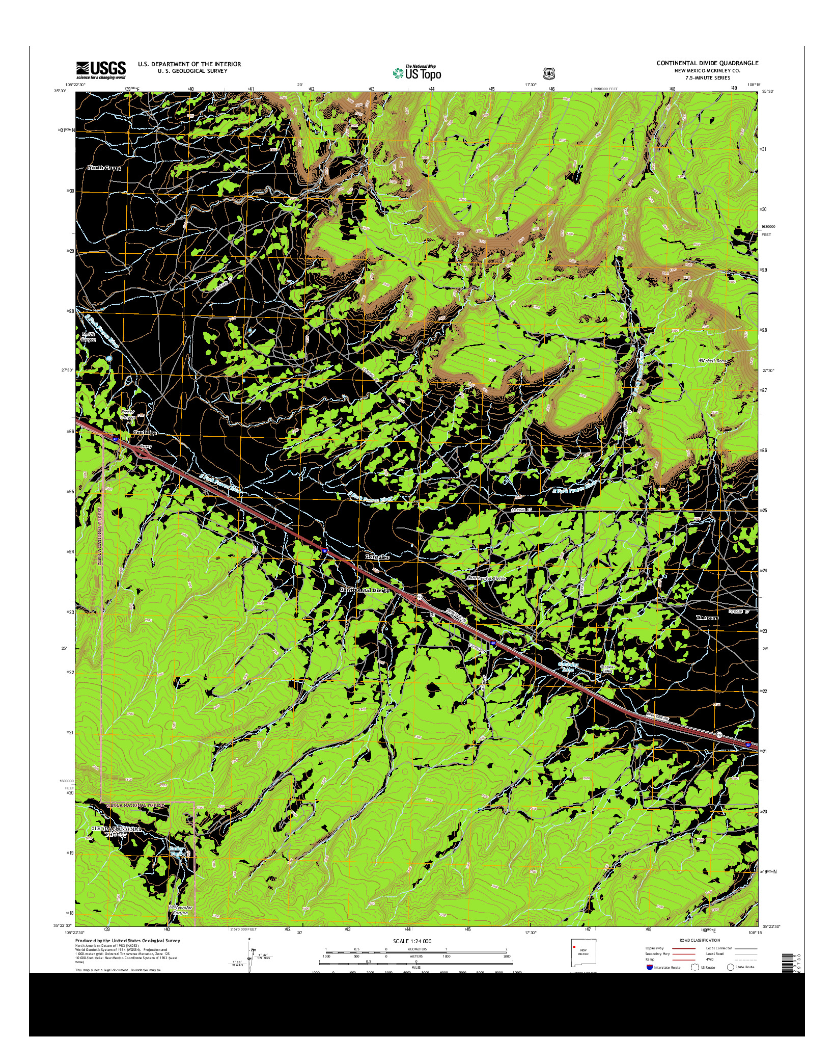 USGS US TOPO 7.5-MINUTE MAP FOR CONTINENTAL DIVIDE, NM 2013