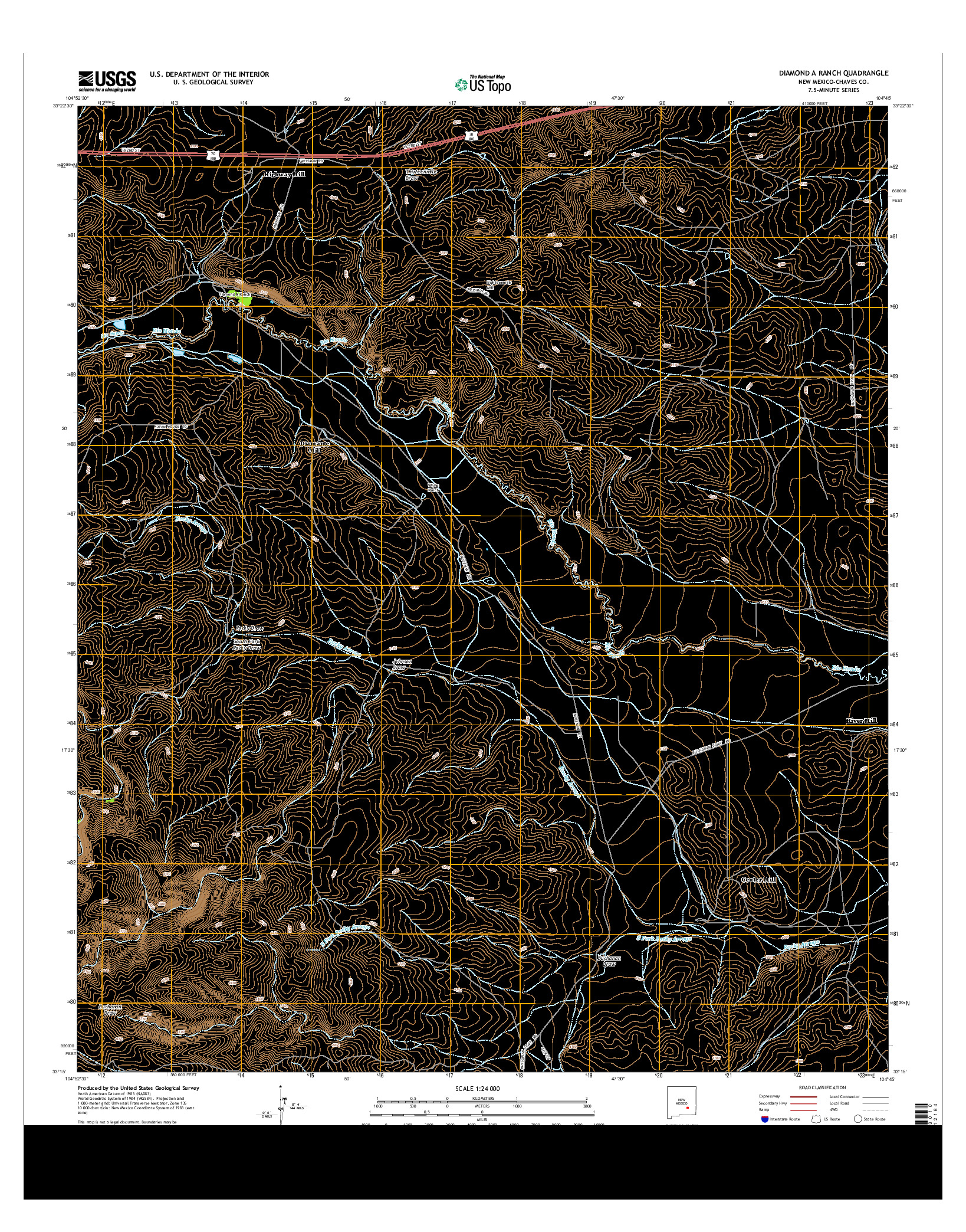 USGS US TOPO 7.5-MINUTE MAP FOR DIAMOND A RANCH, NM 2013