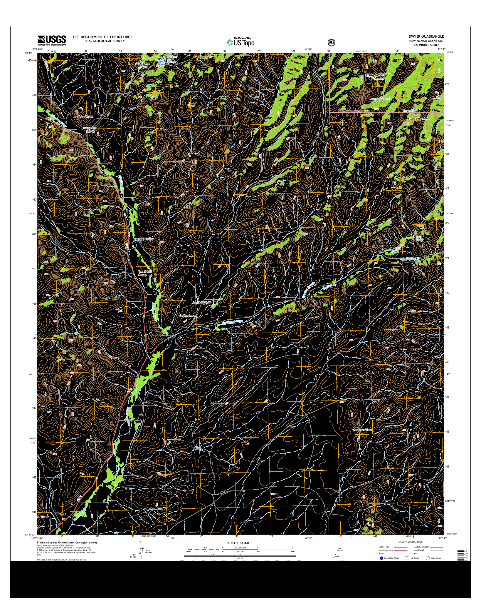 USGS US TOPO 7.5-MINUTE MAP FOR DWYER, NM 2013