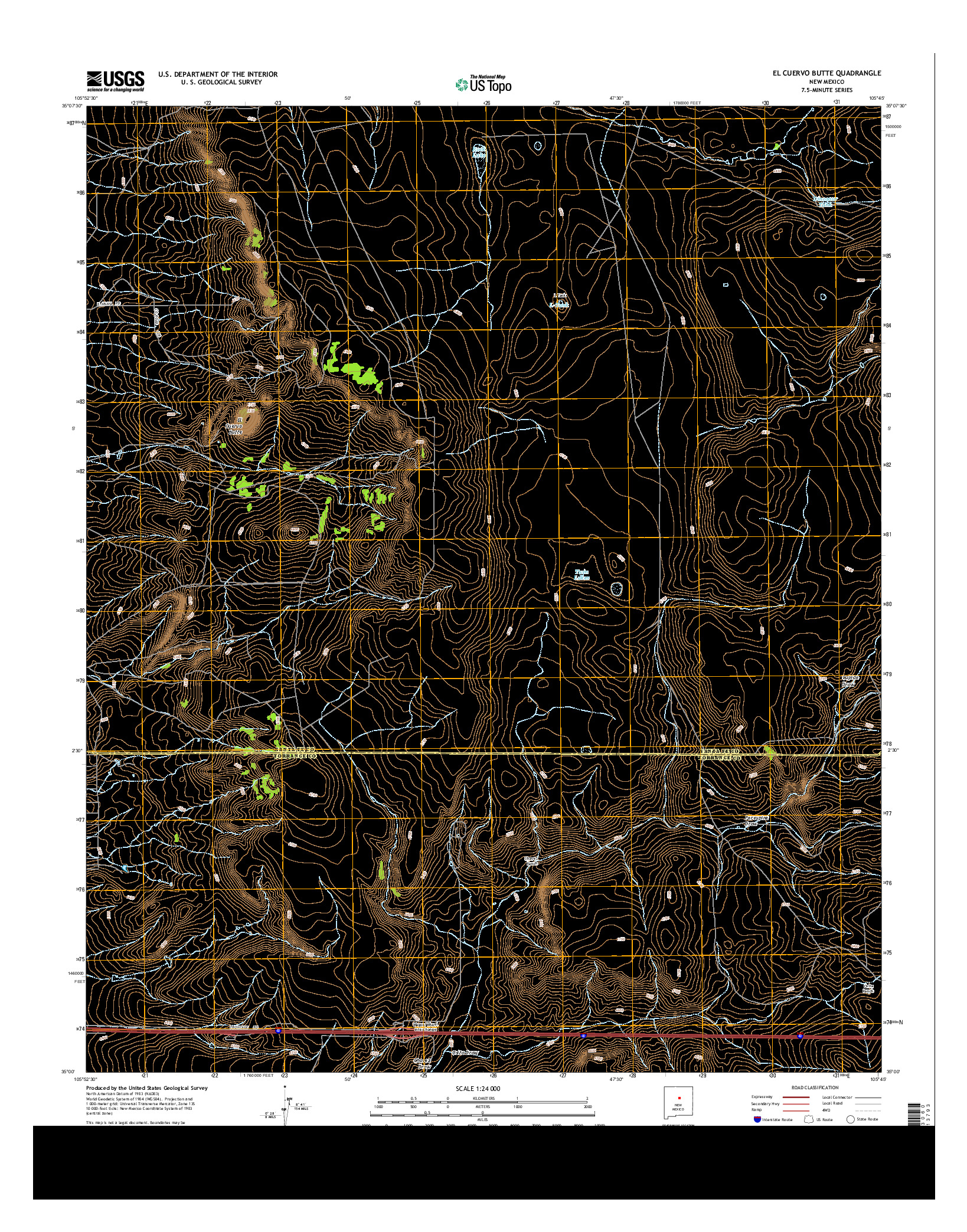 USGS US TOPO 7.5-MINUTE MAP FOR EL CUERVO BUTTE, NM 2013