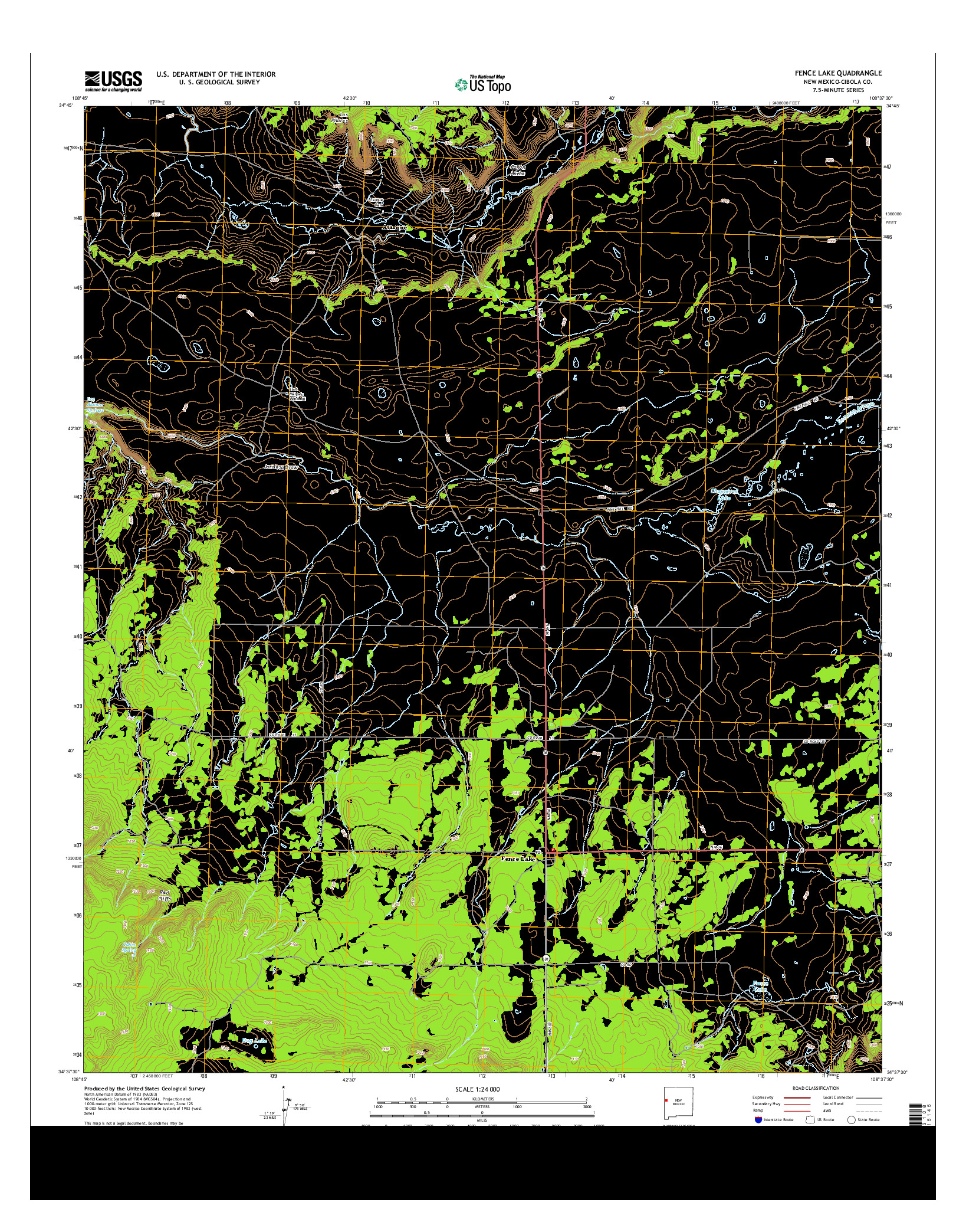 USGS US TOPO 7.5-MINUTE MAP FOR FENCE LAKE, NM 2013