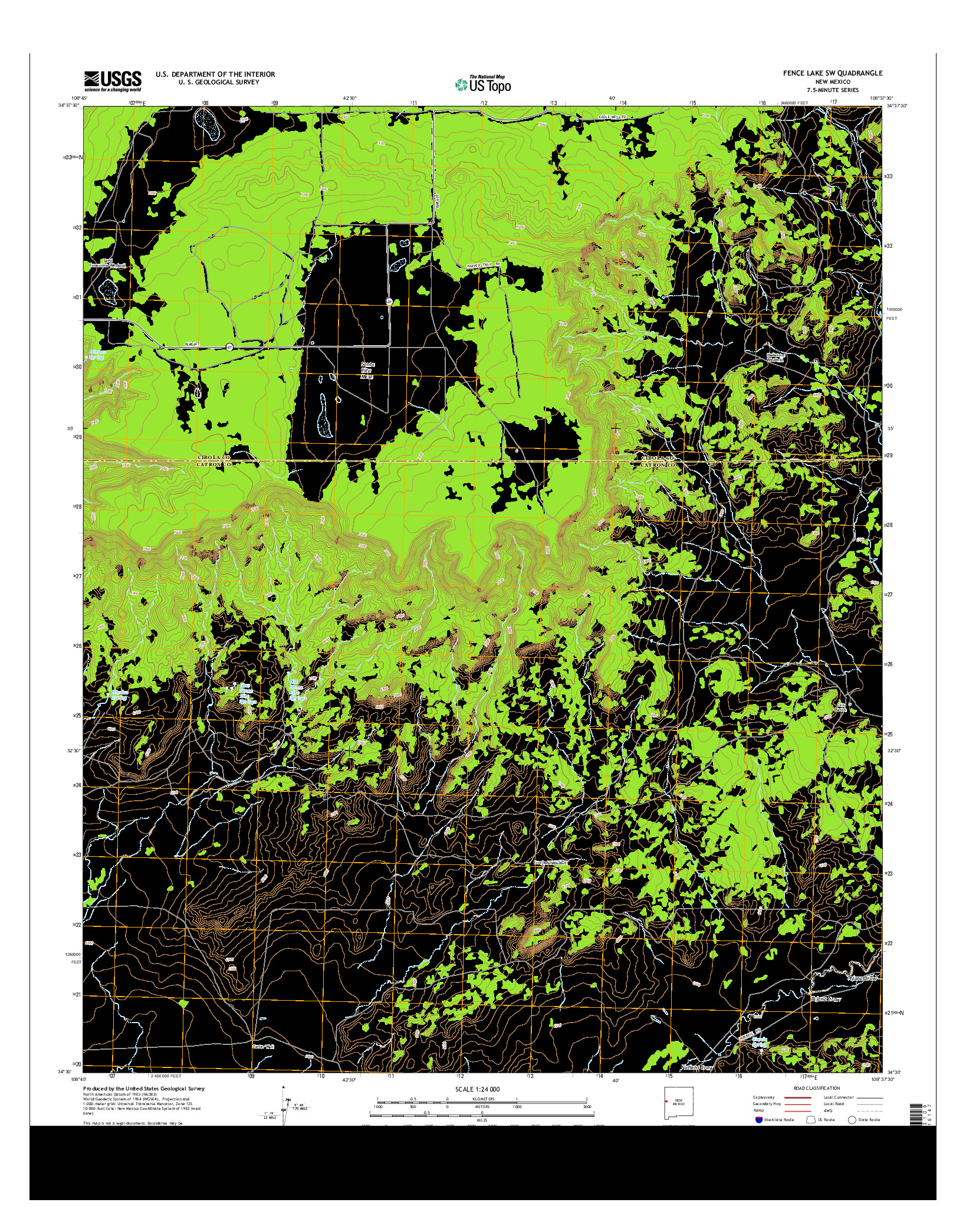 USGS US TOPO 7.5-MINUTE MAP FOR FENCE LAKE SW, NM 2013