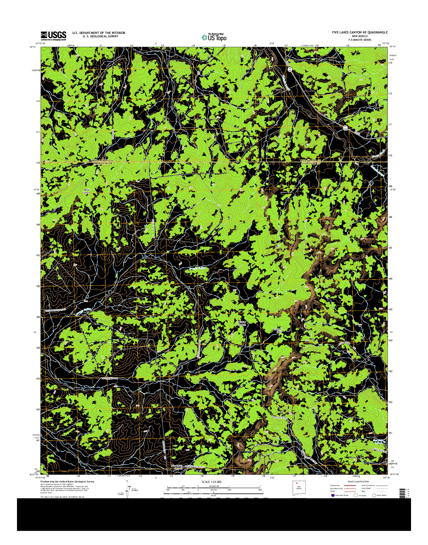 USGS US TOPO 7.5-MINUTE MAP FOR FIVE LAKES CANYON NE, NM 2013