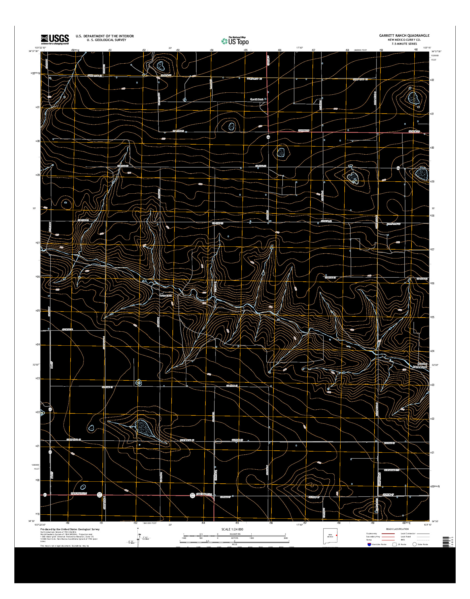 USGS US TOPO 7.5-MINUTE MAP FOR GARRETT RANCH, NM 2013
