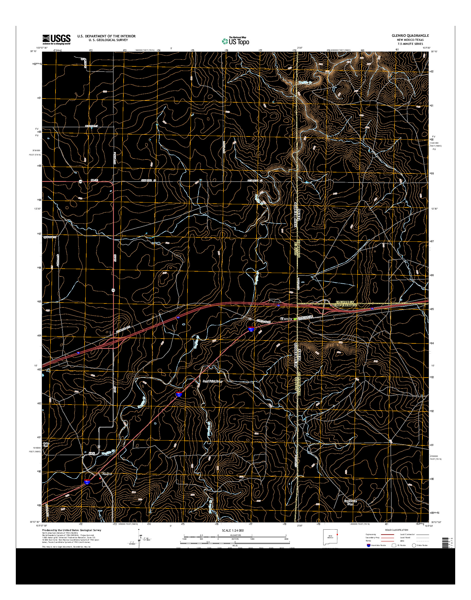 USGS US TOPO 7.5-MINUTE MAP FOR GLENRIO, NM-TX 2013