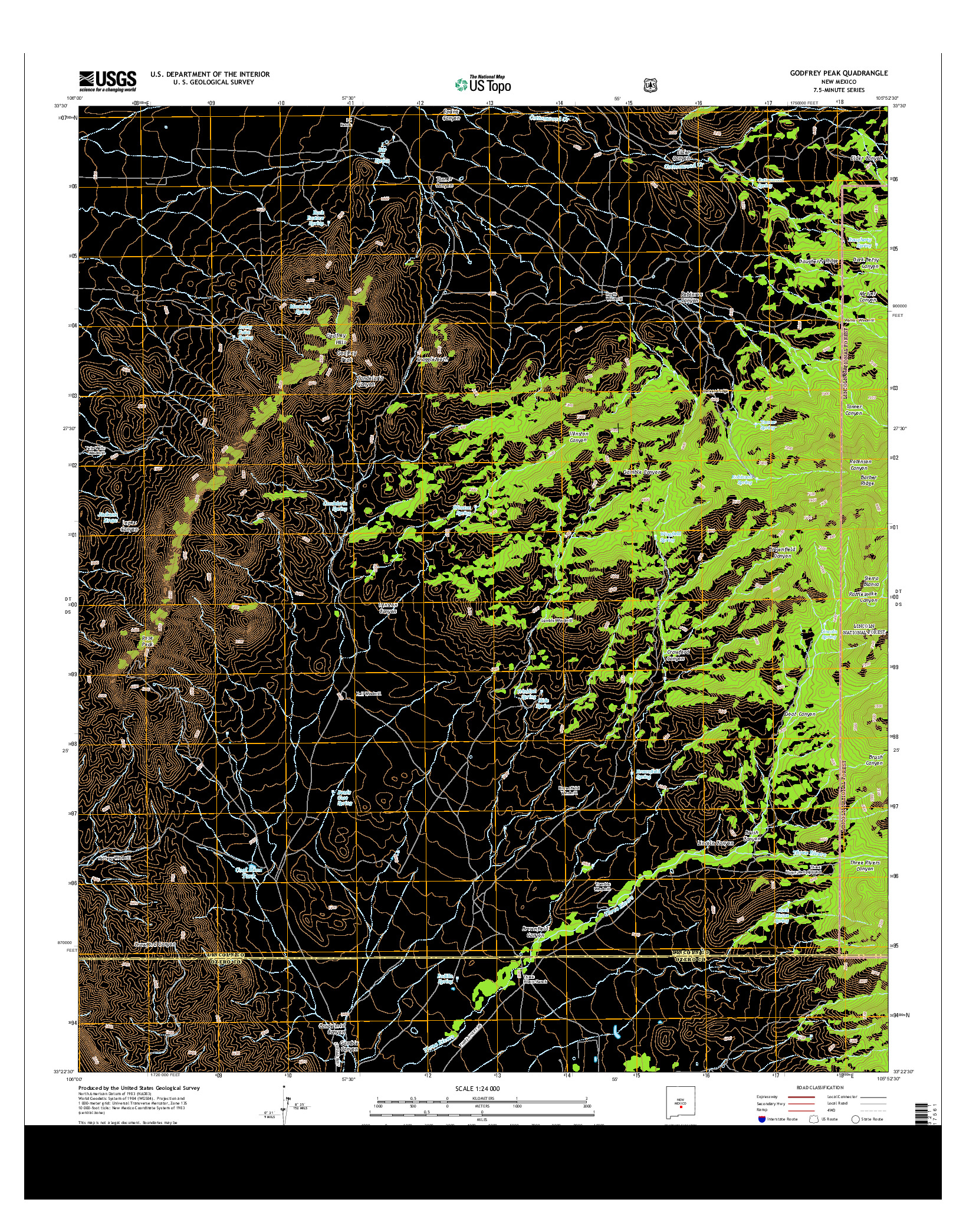 USGS US TOPO 7.5-MINUTE MAP FOR GODFREY PEAK, NM 2013