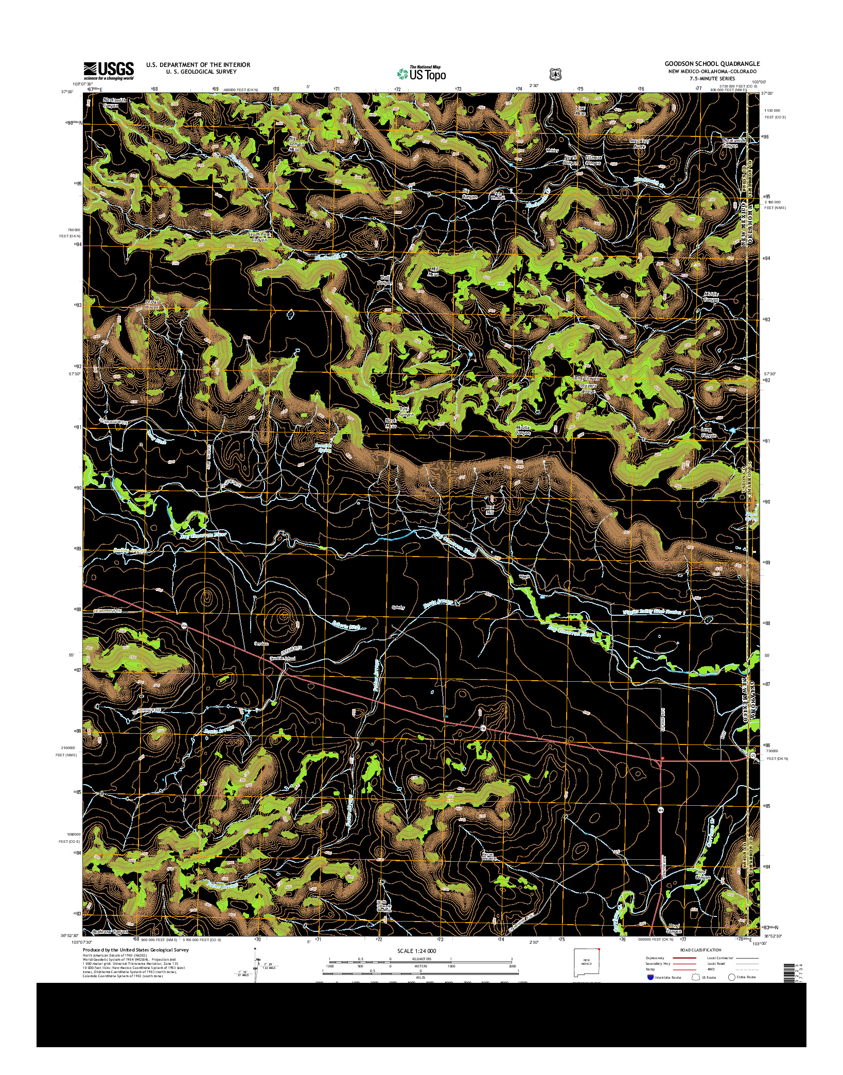 USGS US TOPO 7.5-MINUTE MAP FOR GOODSON SCHOOL, NM-OK-CO 2013