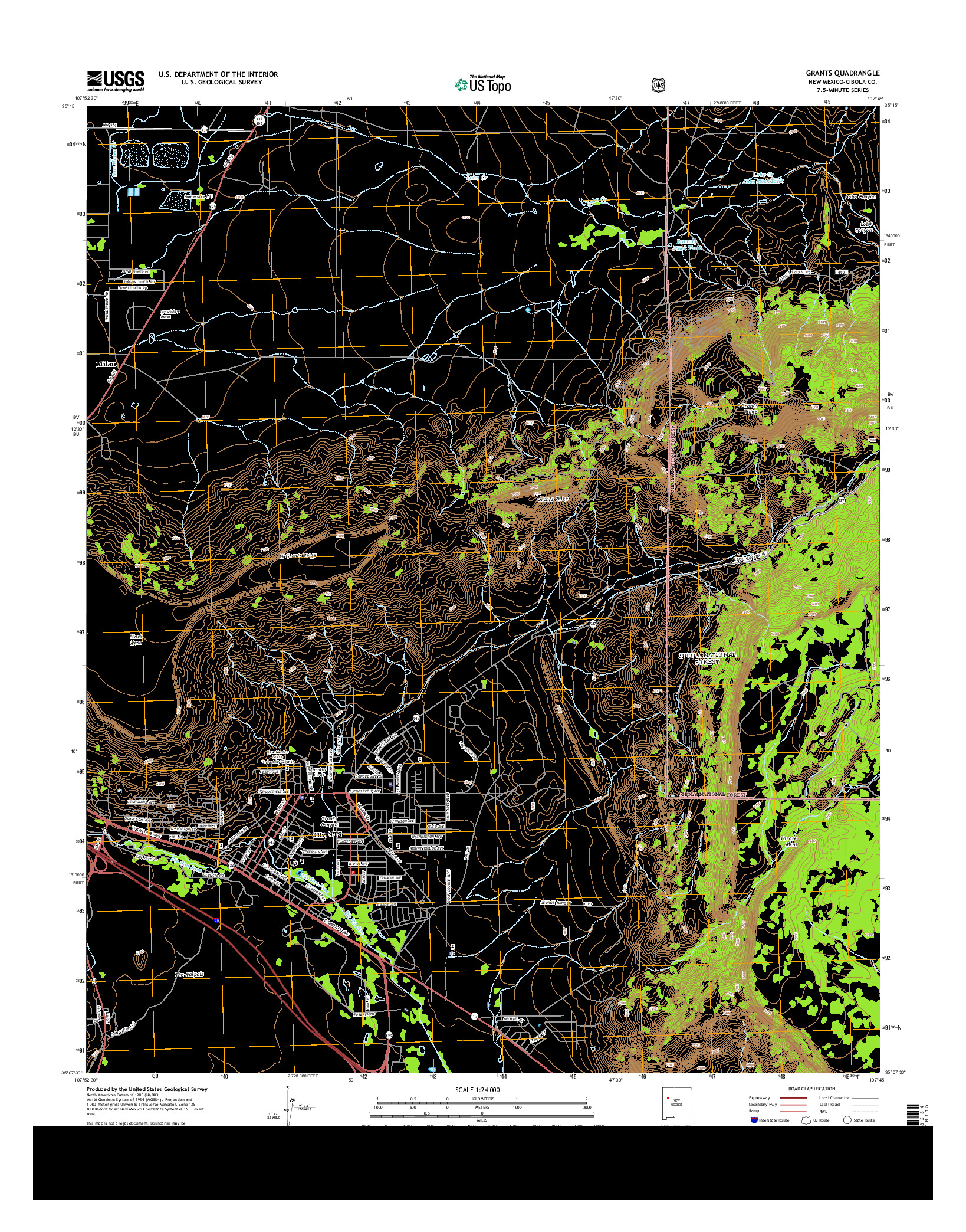 USGS US TOPO 7.5-MINUTE MAP FOR GRANTS, NM 2013