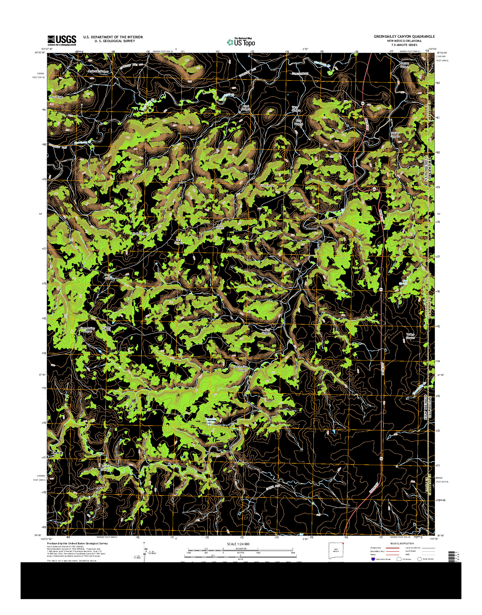 USGS US TOPO 7.5-MINUTE MAP FOR GREENDAILEY CANYON, NM-OK 2013