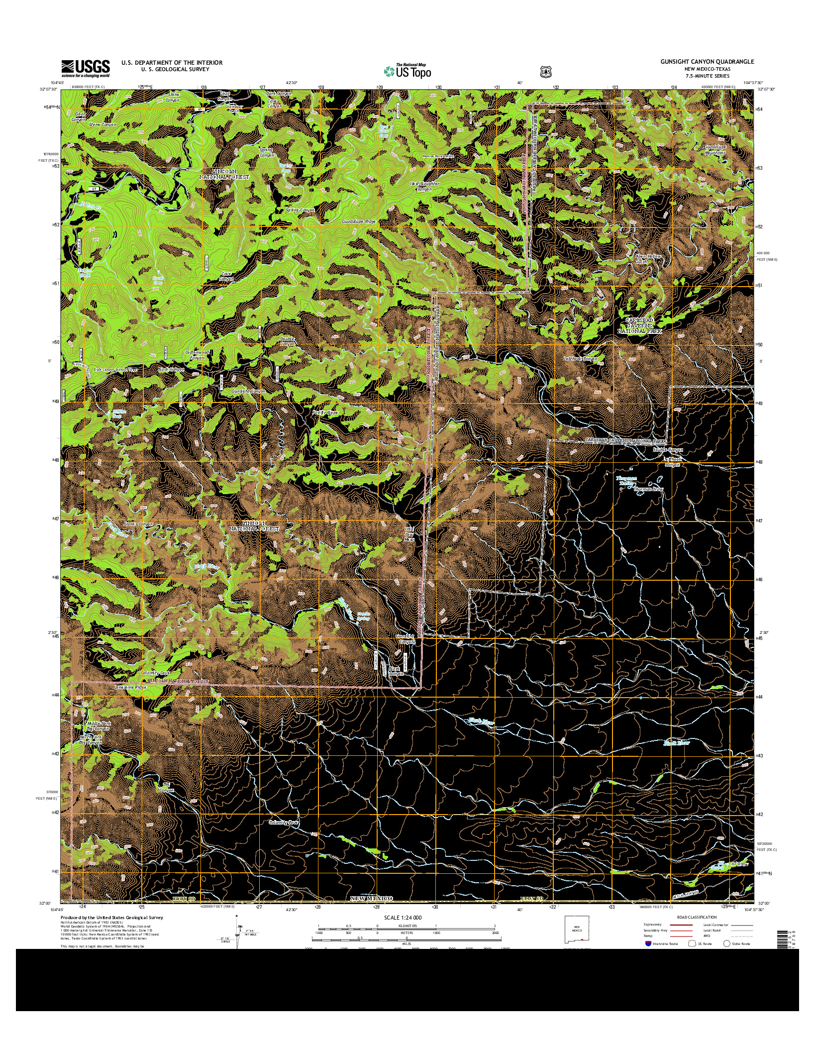 USGS US TOPO 7.5-MINUTE MAP FOR GUNSIGHT CANYON, NM-TX 2013