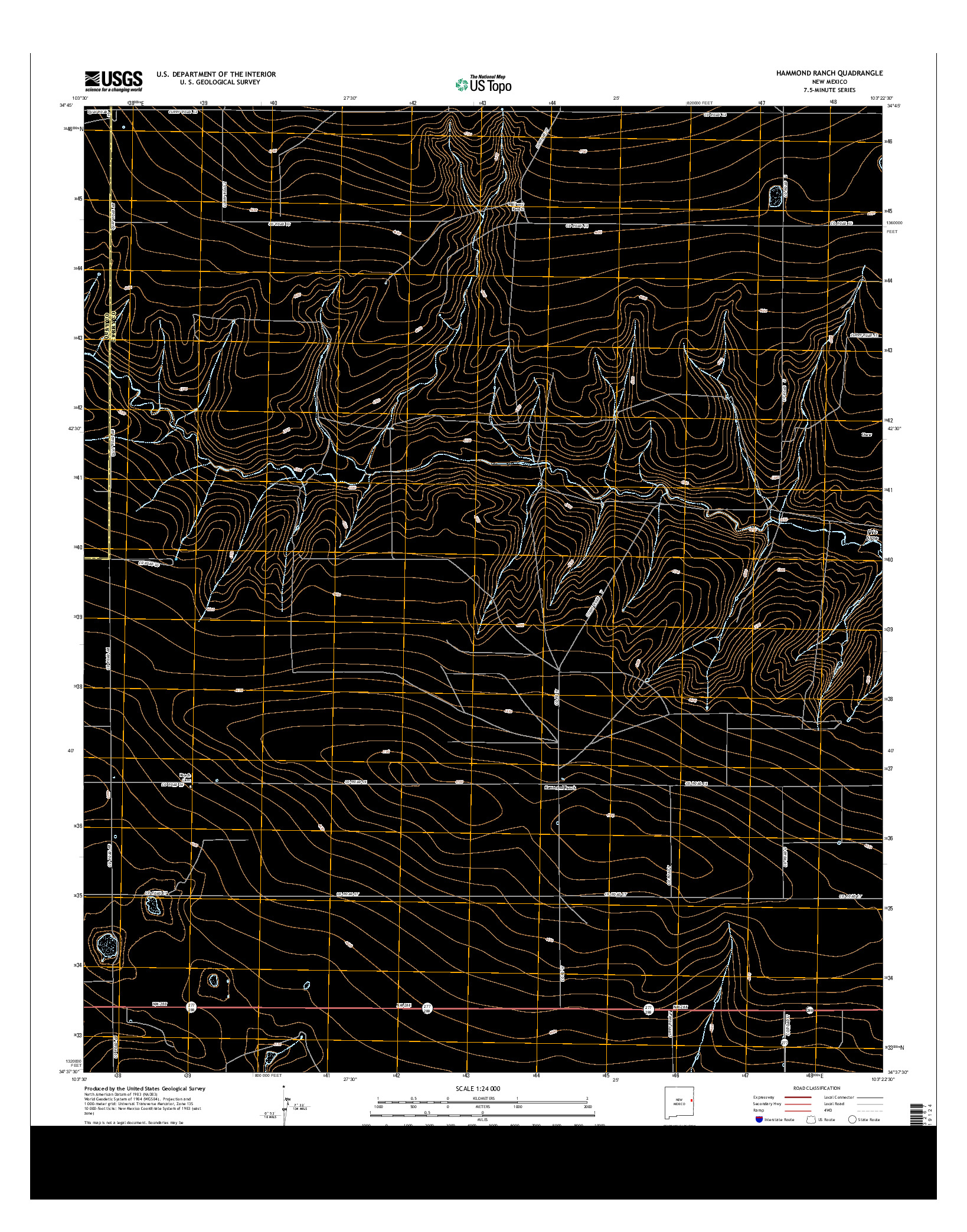 USGS US TOPO 7.5-MINUTE MAP FOR HAMMOND RANCH, NM 2013