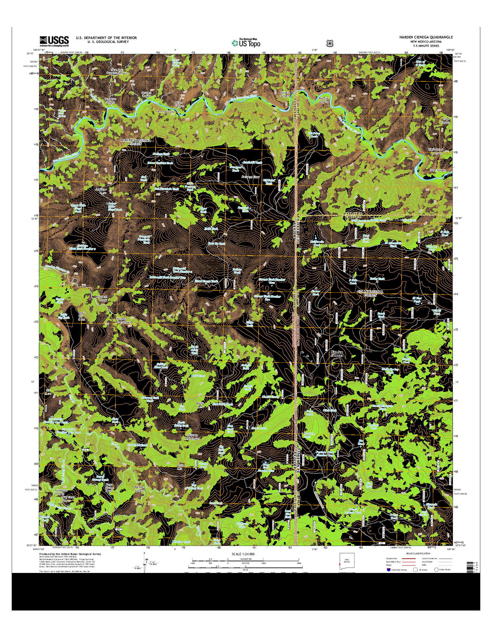 USGS US TOPO 7.5-MINUTE MAP FOR HARDEN CIENEGA, NM-AZ 2013