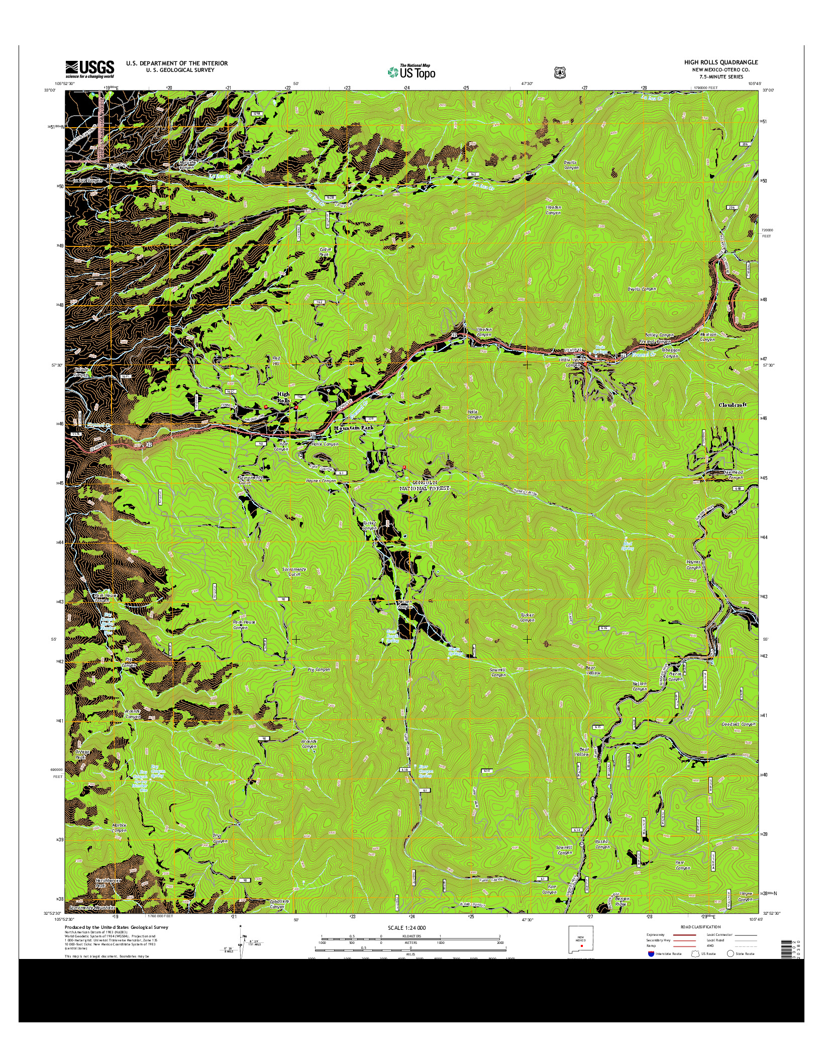USGS US TOPO 7.5-MINUTE MAP FOR HIGH ROLLS, NM 2013