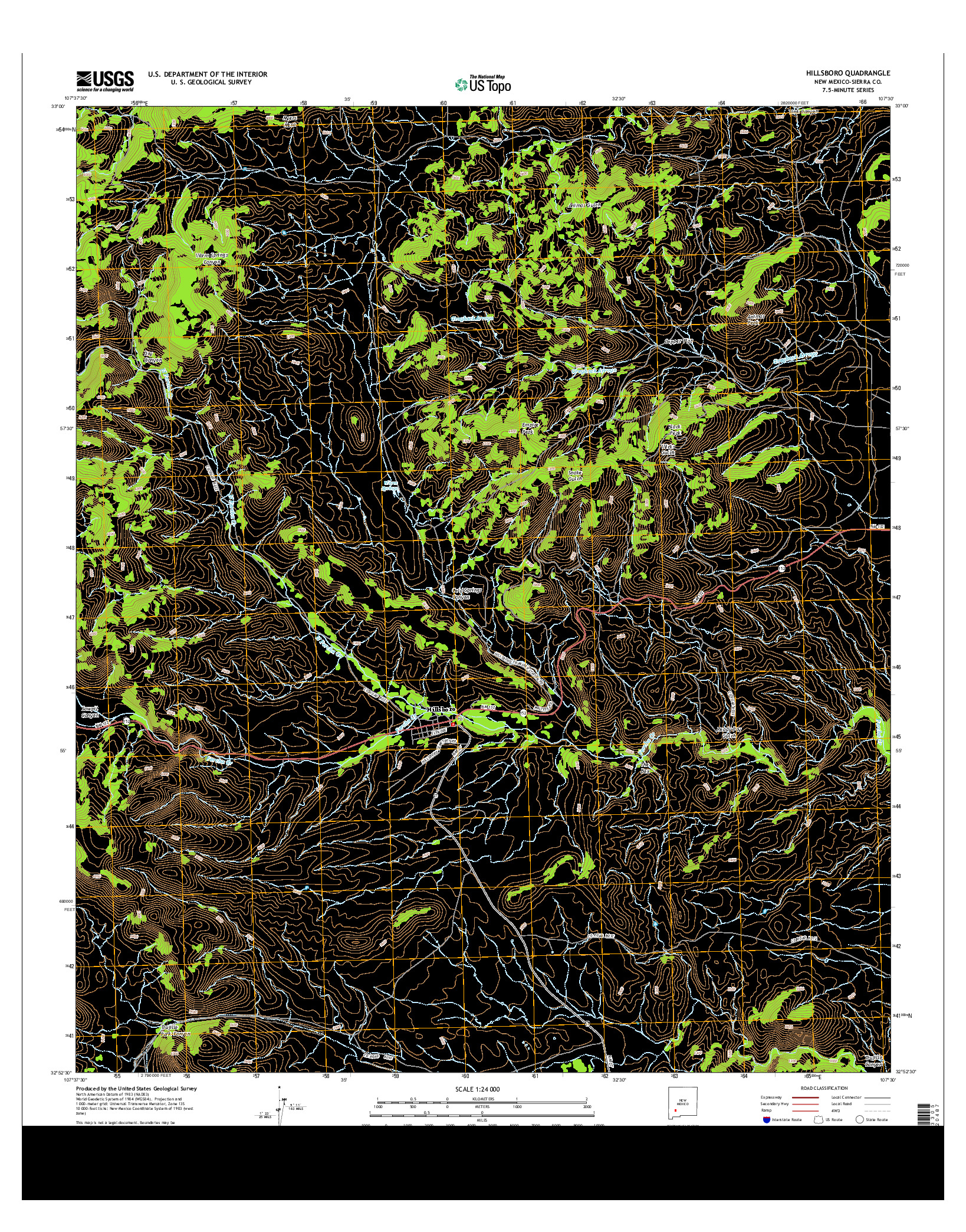 USGS US TOPO 7.5-MINUTE MAP FOR HILLSBORO, NM 2013