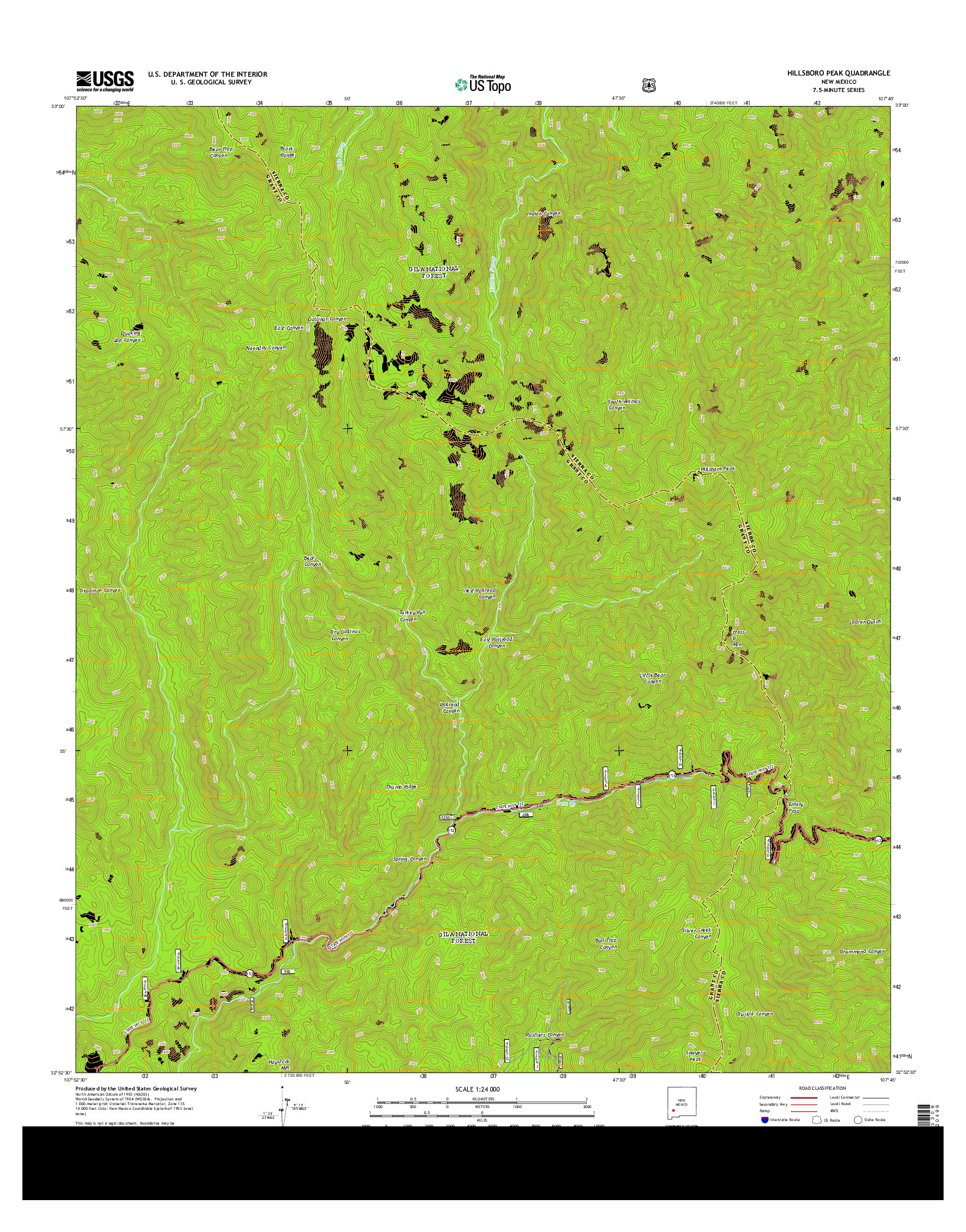 USGS US TOPO 7.5-MINUTE MAP FOR HILLSBORO PEAK, NM 2013