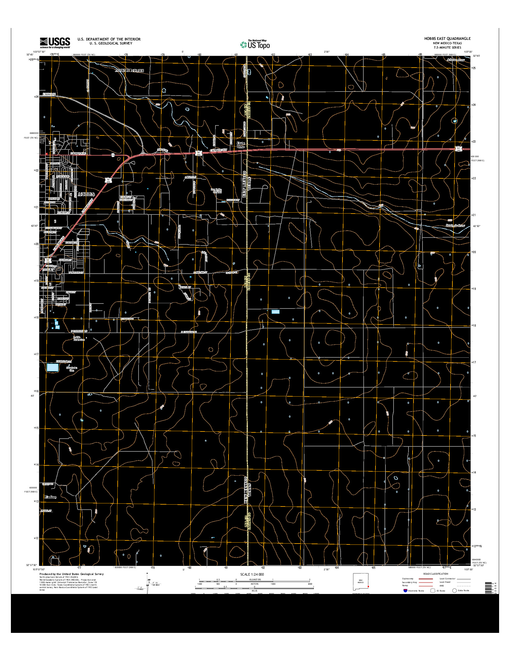 USGS US TOPO 7.5-MINUTE MAP FOR HOBBS EAST, NM-TX 2013