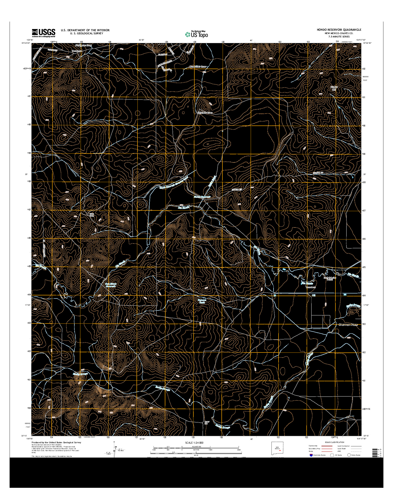 USGS US TOPO 7.5-MINUTE MAP FOR HONDO RESERVOIR, NM 2013