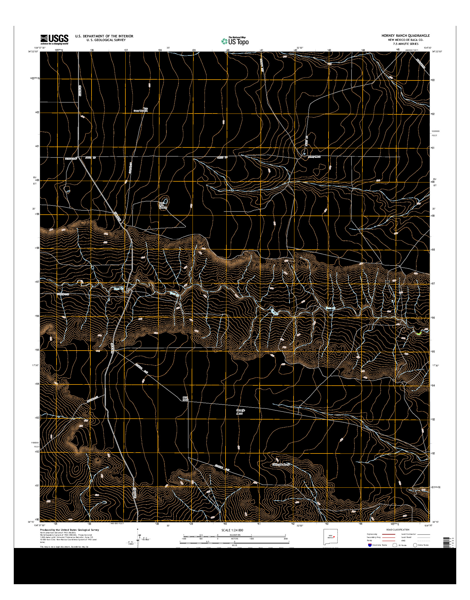 USGS US TOPO 7.5-MINUTE MAP FOR HORNEY RANCH, NM 2013