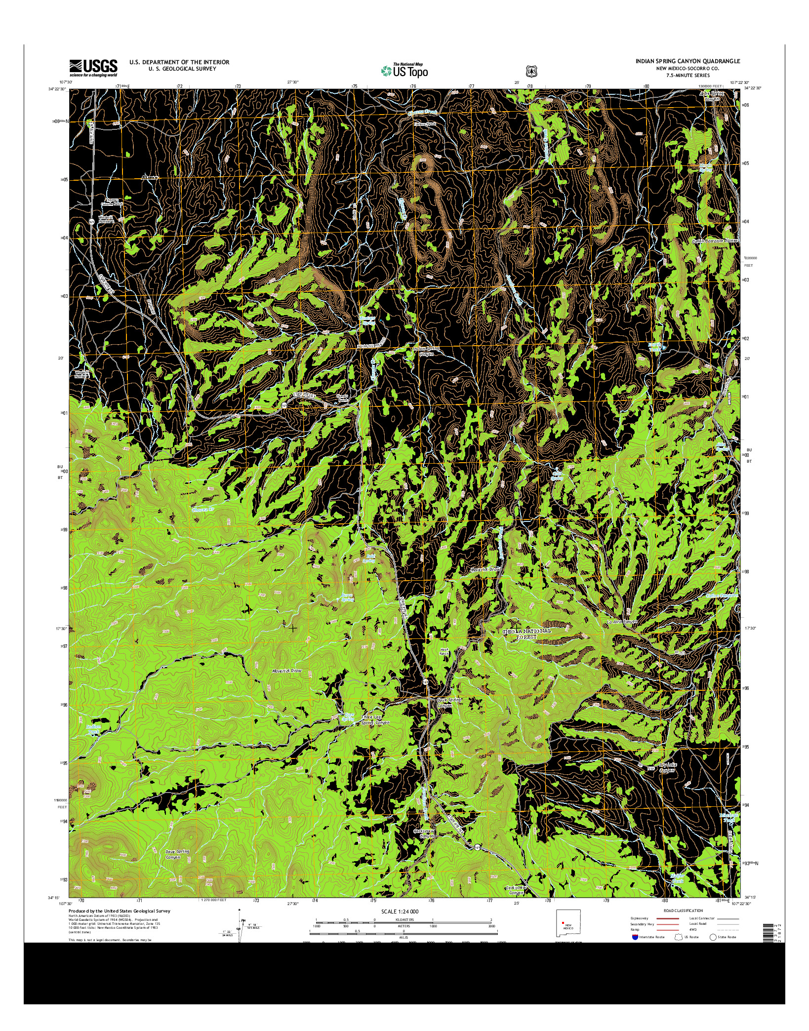 USGS US TOPO 7.5-MINUTE MAP FOR INDIAN SPRING CANYON, NM 2013