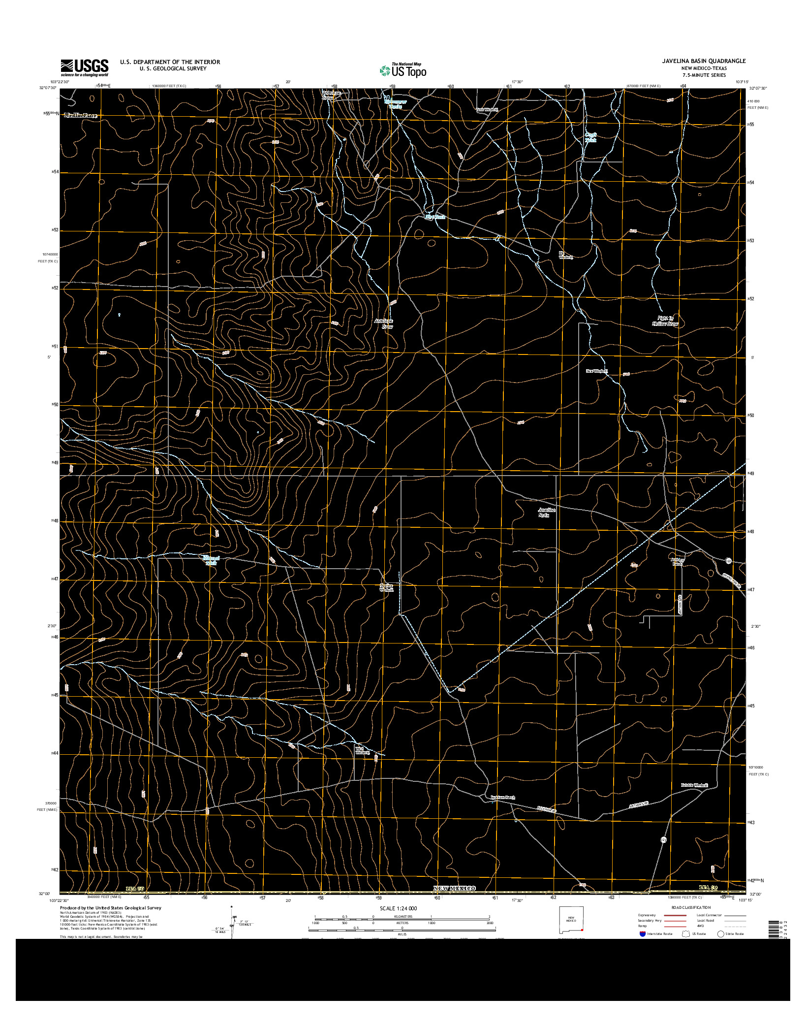 USGS US TOPO 7.5-MINUTE MAP FOR JAVELINA BASIN, NM-TX 2013
