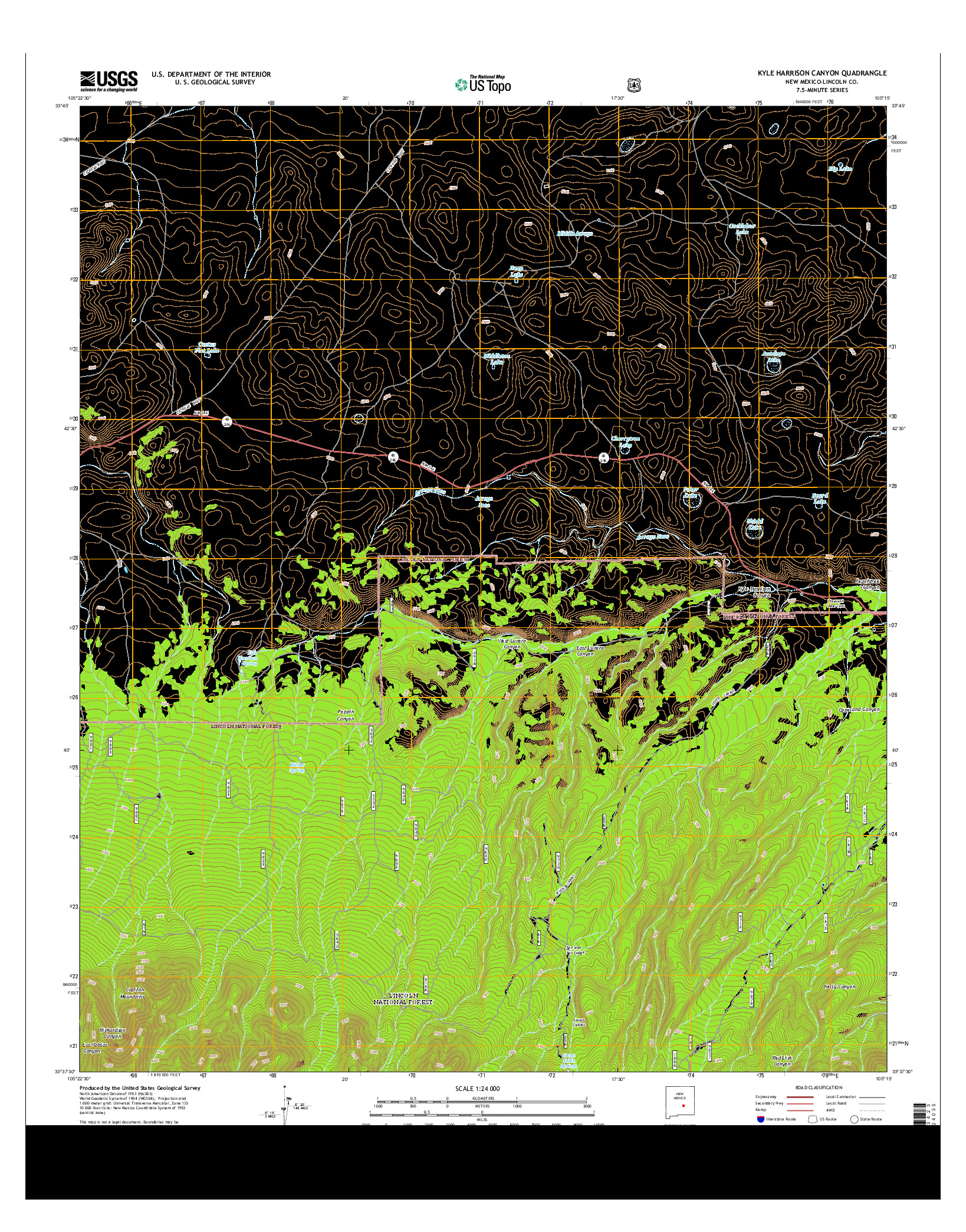 USGS US TOPO 7.5-MINUTE MAP FOR KYLE HARRISON CANYON, NM 2013