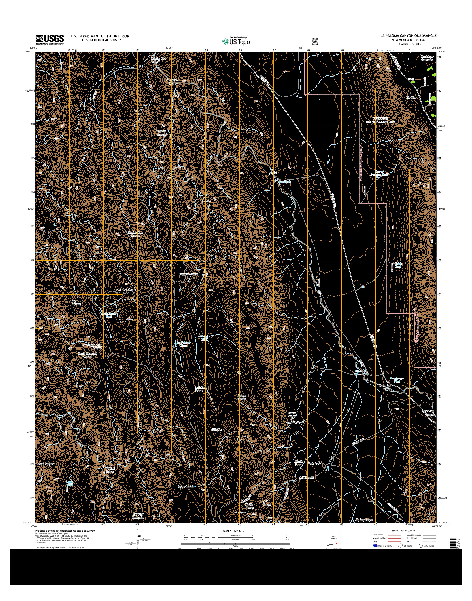 USGS US TOPO 7.5-MINUTE MAP FOR LA PALOMA CANYON, NM 2013