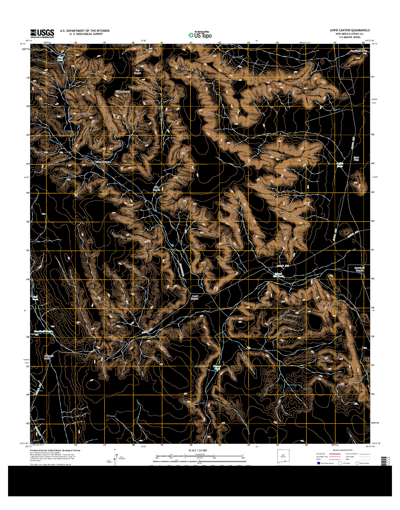 USGS US TOPO 7.5-MINUTE MAP FOR LEWIS CANYON, NM 2013