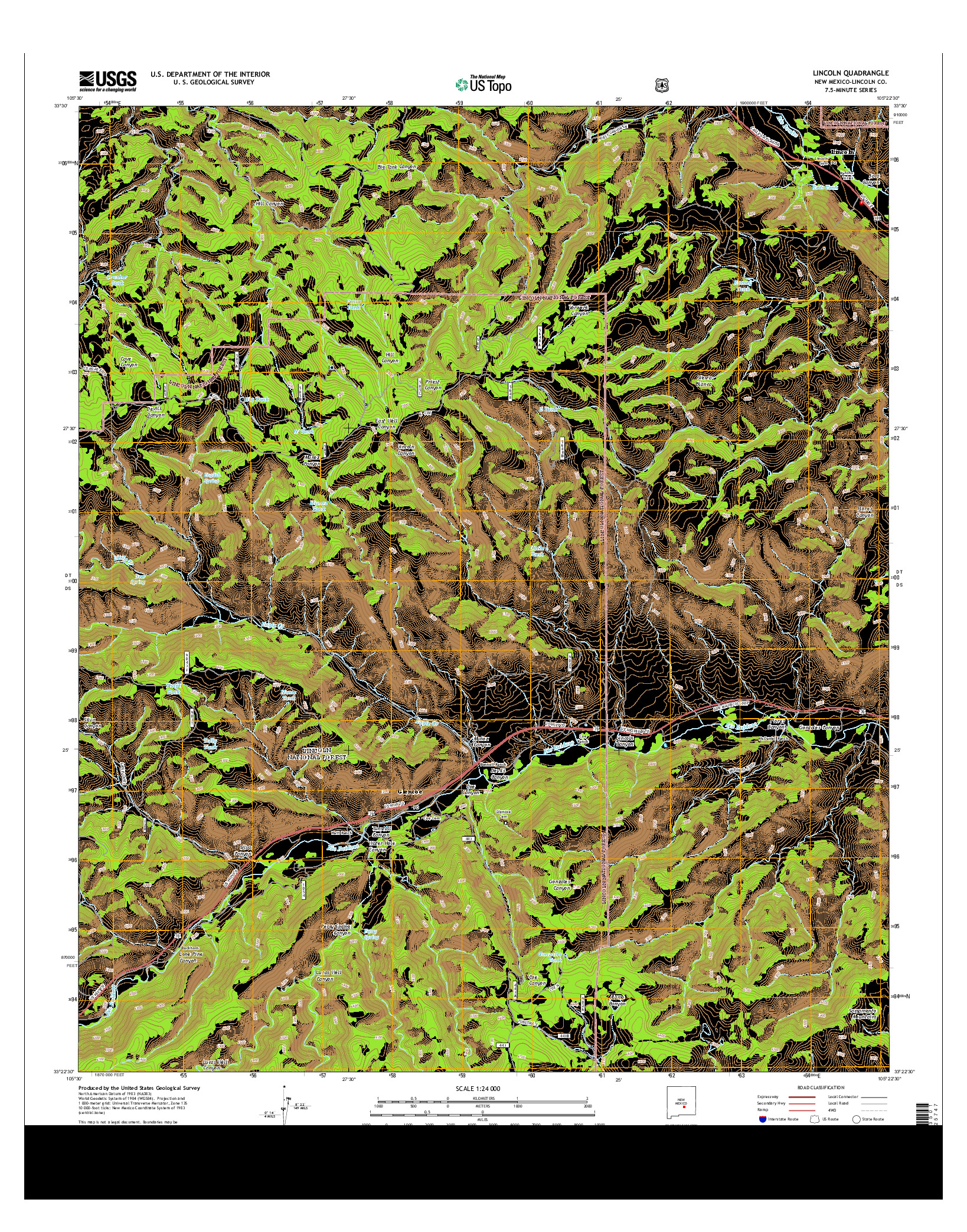 USGS US TOPO 7.5-MINUTE MAP FOR LINCOLN, NM 2013