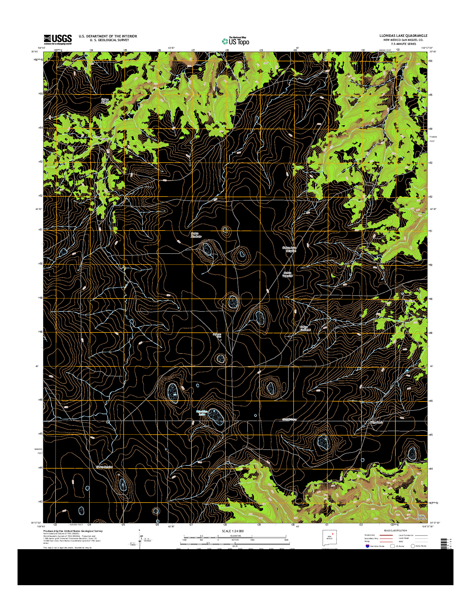 USGS US TOPO 7.5-MINUTE MAP FOR LLONIDAS LAKE, NM 2013