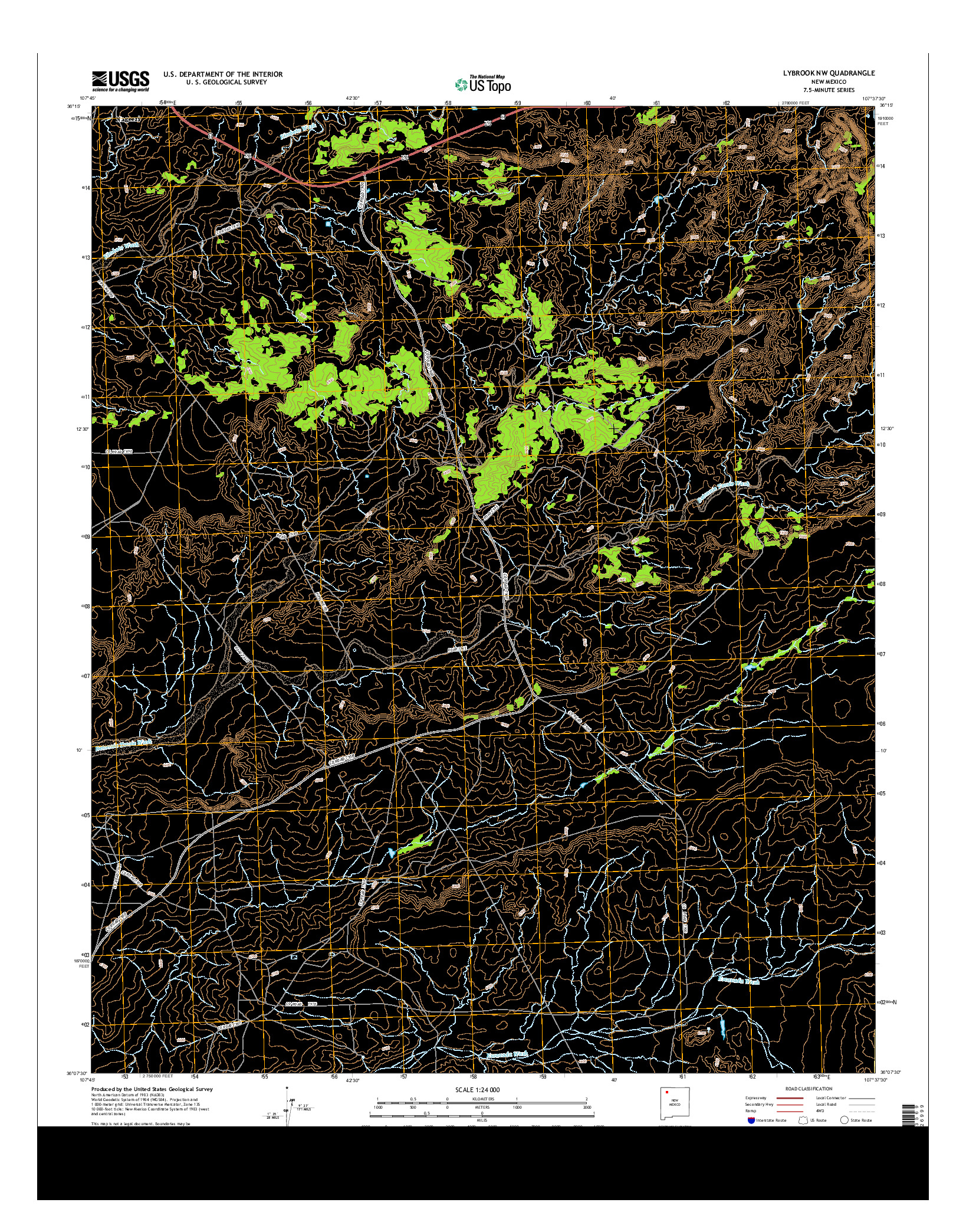 USGS US TOPO 7.5-MINUTE MAP FOR LYBROOK NW, NM 2013